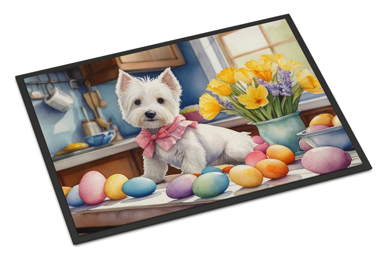 Carolines Treasures DAC6918MAT Decorating Easter Westie Doormat Front Door Mat Indoor Outdoor Rugs for Entryway, Non Slip Washable Low Pile, 18H X 27W