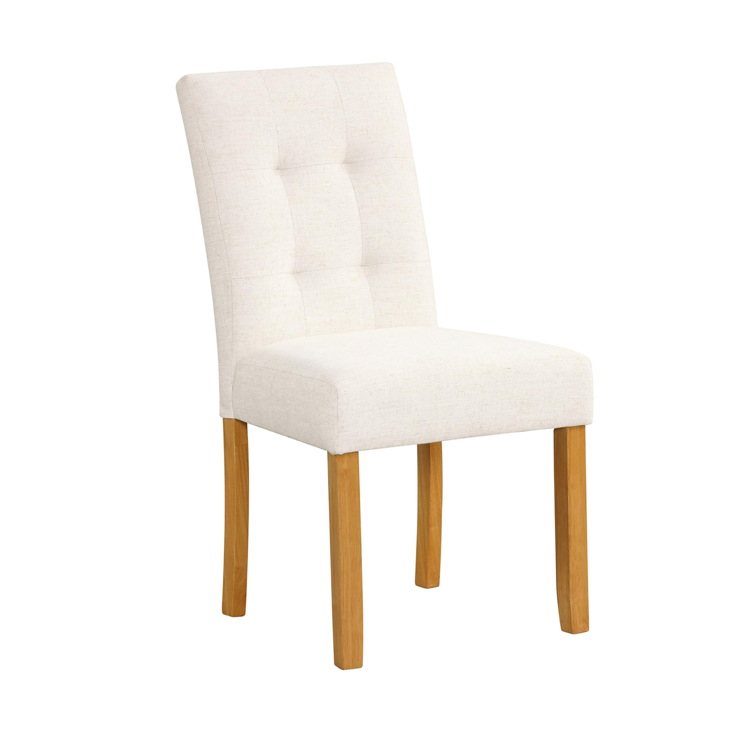 Rei Dining Chair Set of 2, Wood Frame, Cream Linen Woven Textured