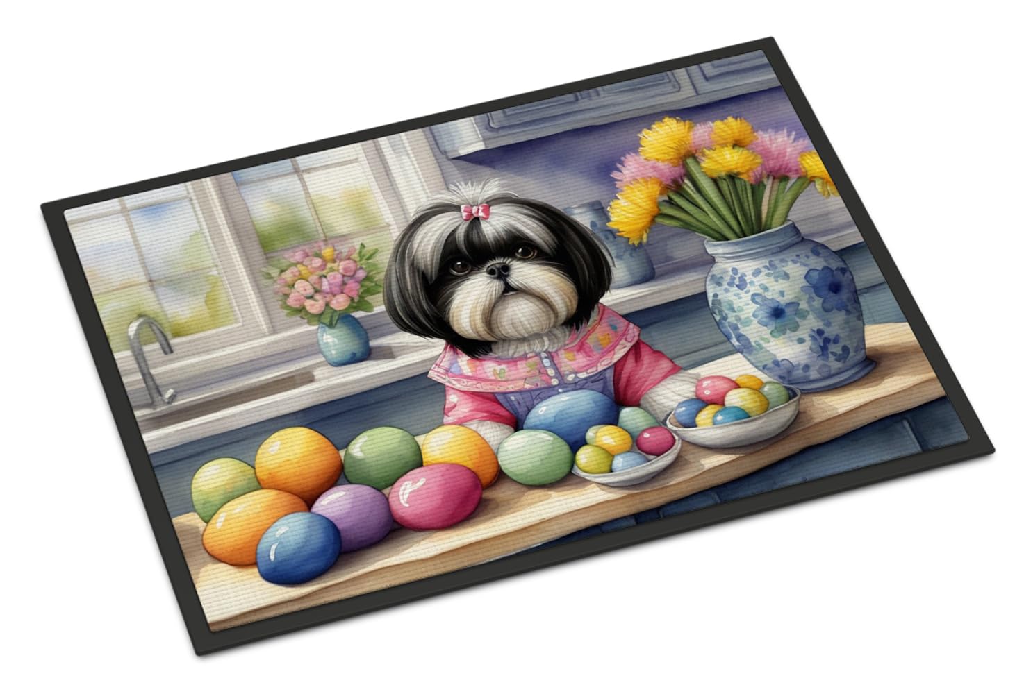 Carolines Treasures DAC6902MAT Decorating Easter Shih Tzu Doormat Front Door Mat Indoor Outdoor Rugs for Entryway, Non Slip Washable Low Pile, 18H X 27W