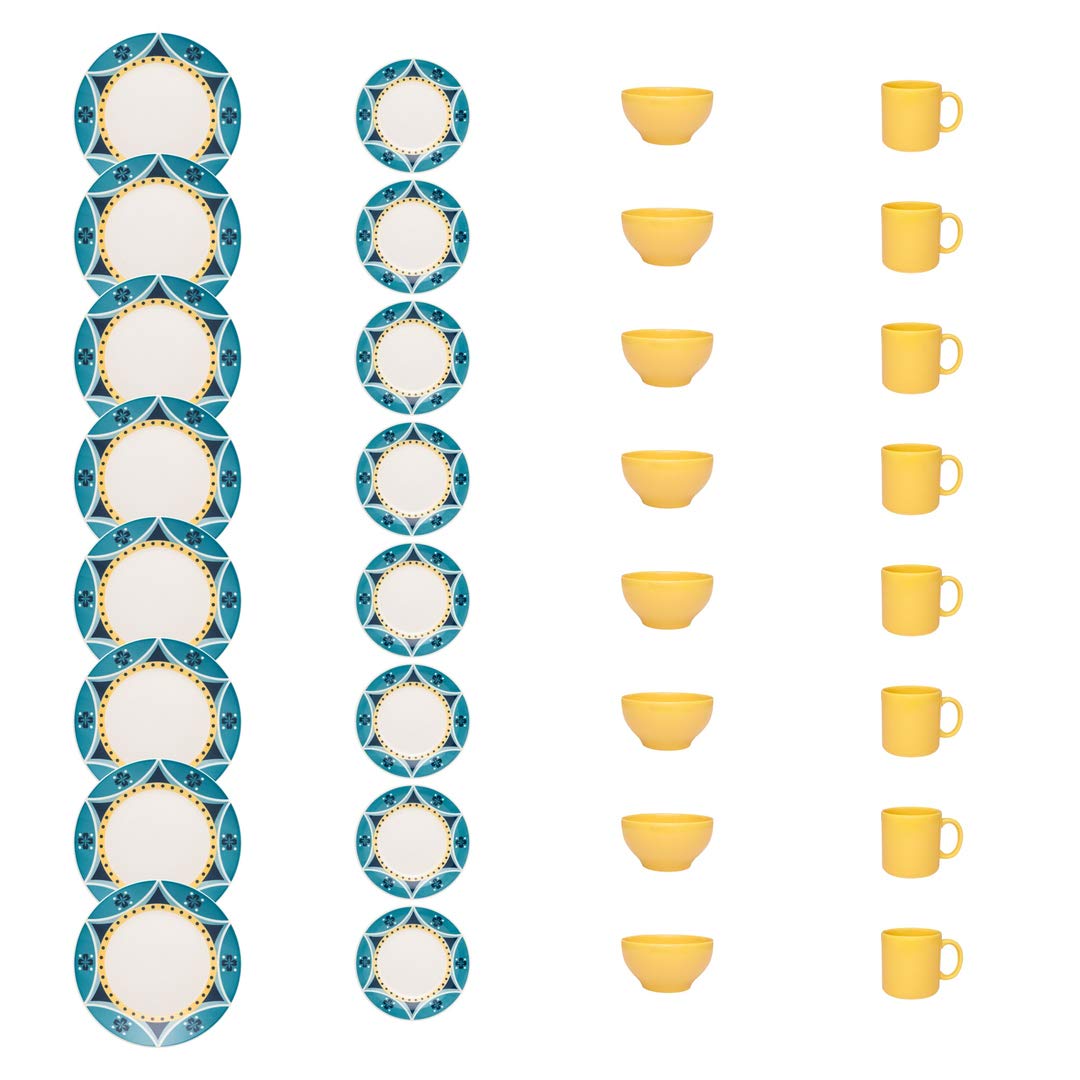 Biona Actual 32 Piece Dinner Set, Service for 8 in Yellow and Blue