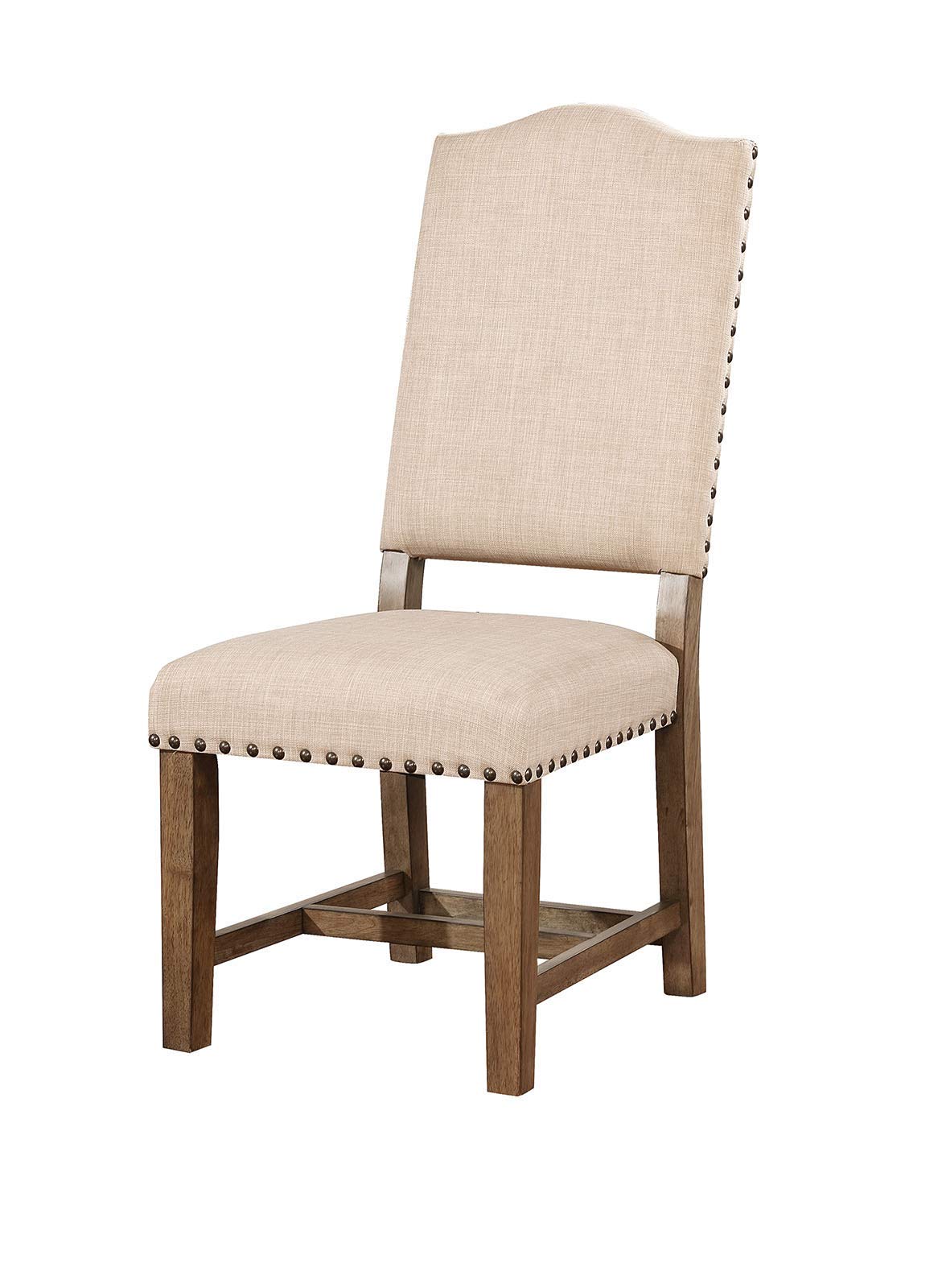 Benjara Fabric Upholstered Solid Wood Side Chair, Pack Of Two, Beige And Brown