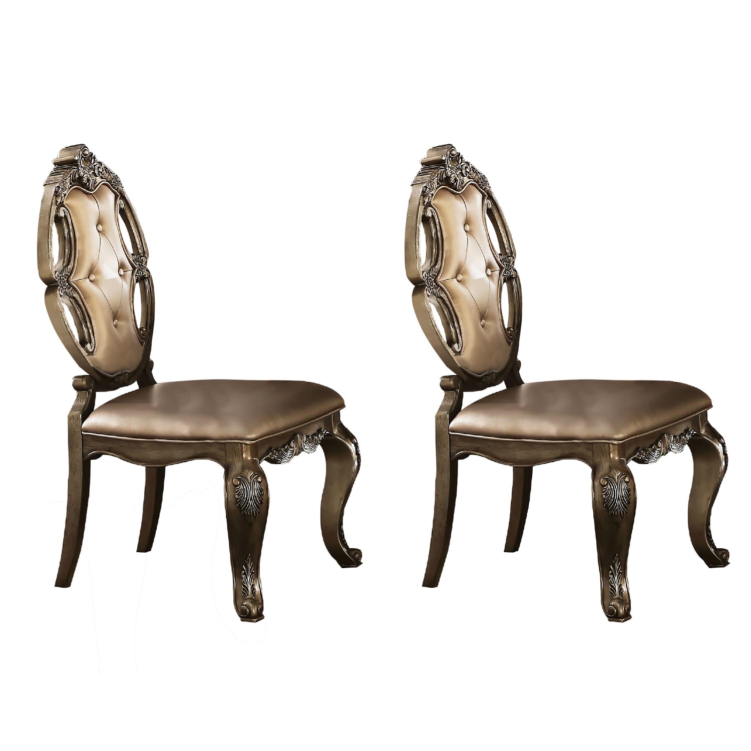 26 Inch Dining Chair, Faux Leather, Set of 2, Champagne Gold