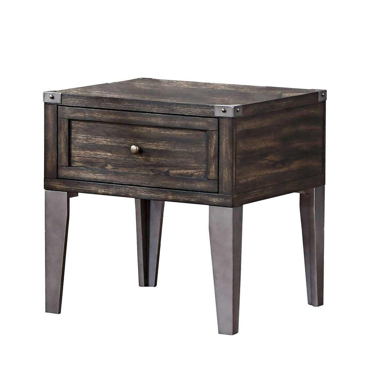 Benjara 1 Drawer Wooden End Table With Metal Angled Legs, Brown