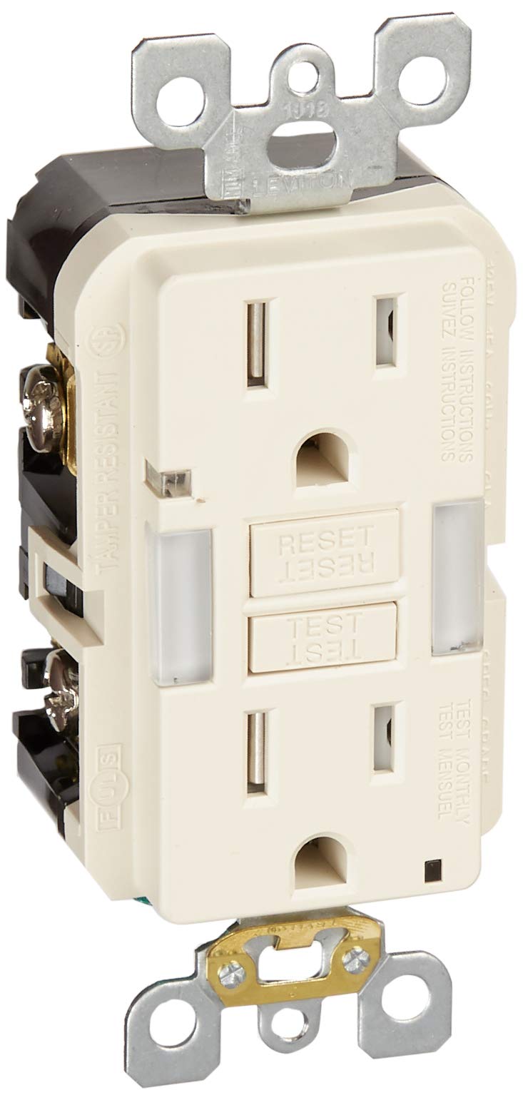 Leviton Gfnl1-T Self-Test Smartlockpro Slim Gfci Tamper-Resistant Receptacle With Guidelight And Led Indicator, 15 Amp, Light Al