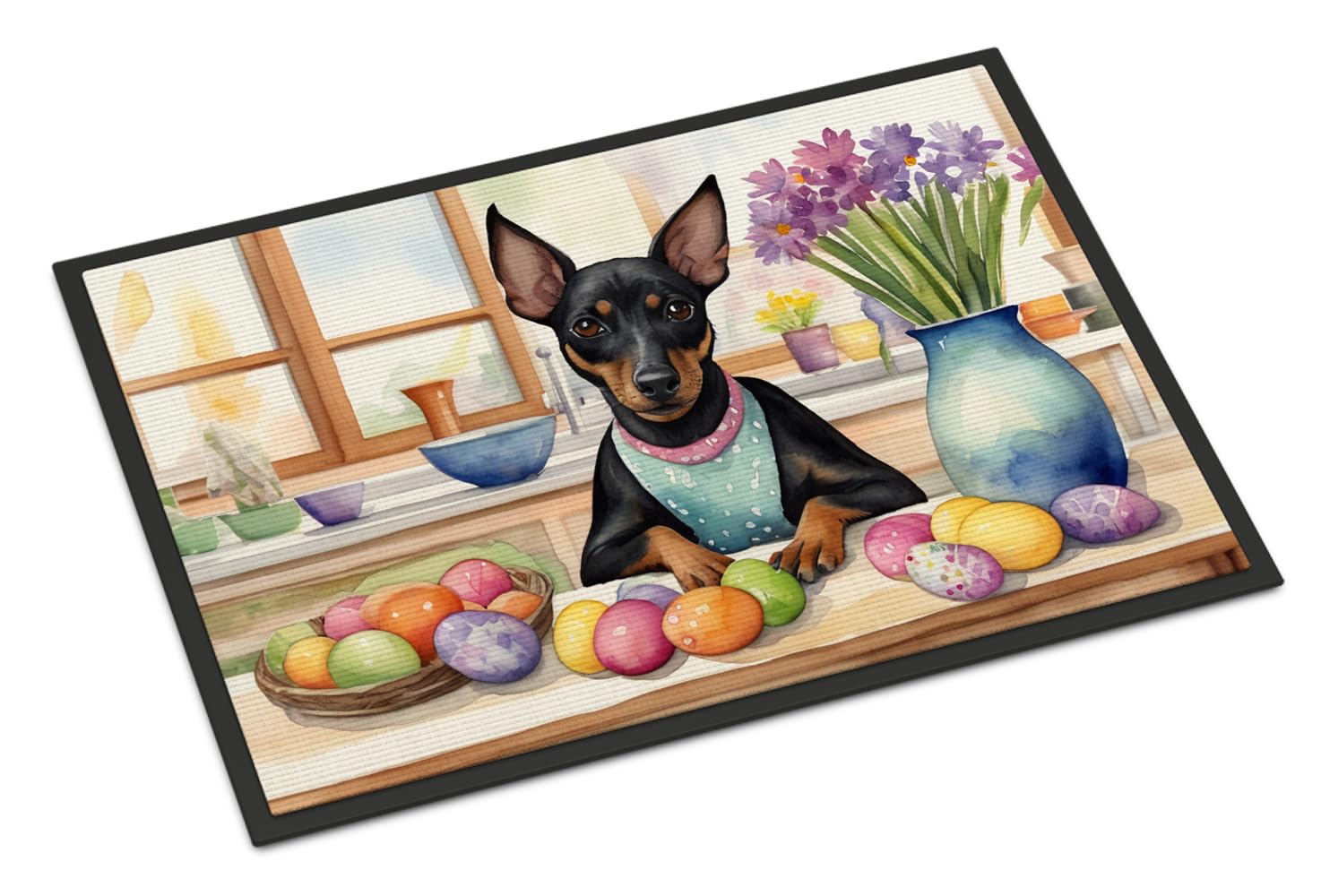 Carolines Treasures DAC6853JMAT Decorating Easter Manchester Terrier Doormat Front Door Mat Indoor Outdoor Rugs for Entryway, Non Slip Washable Low Pile, 24H X 36W