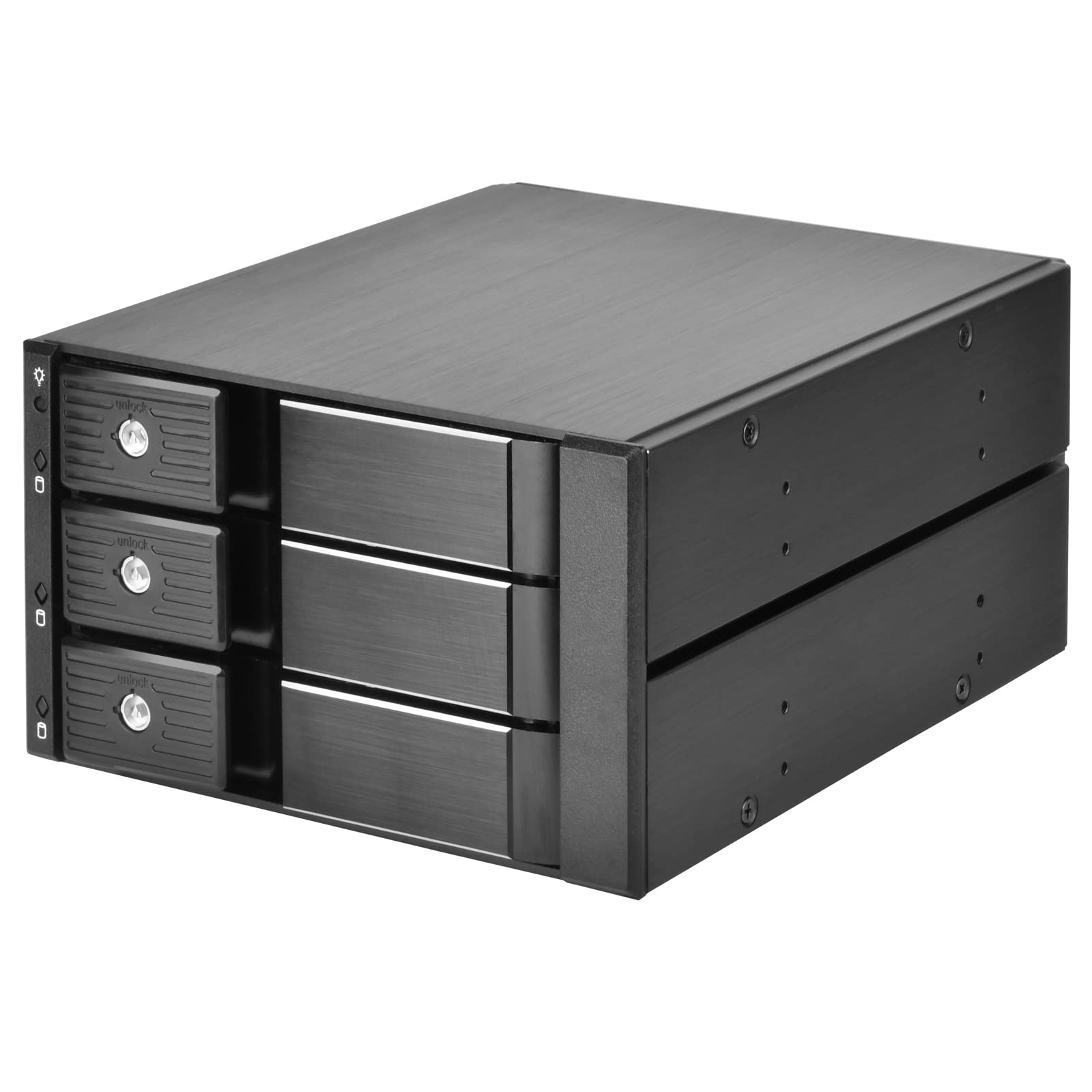 Two 5.25 device bay to three 3.5” SAS-12G / SATA 6Gbit/s trayless hot-swap cage