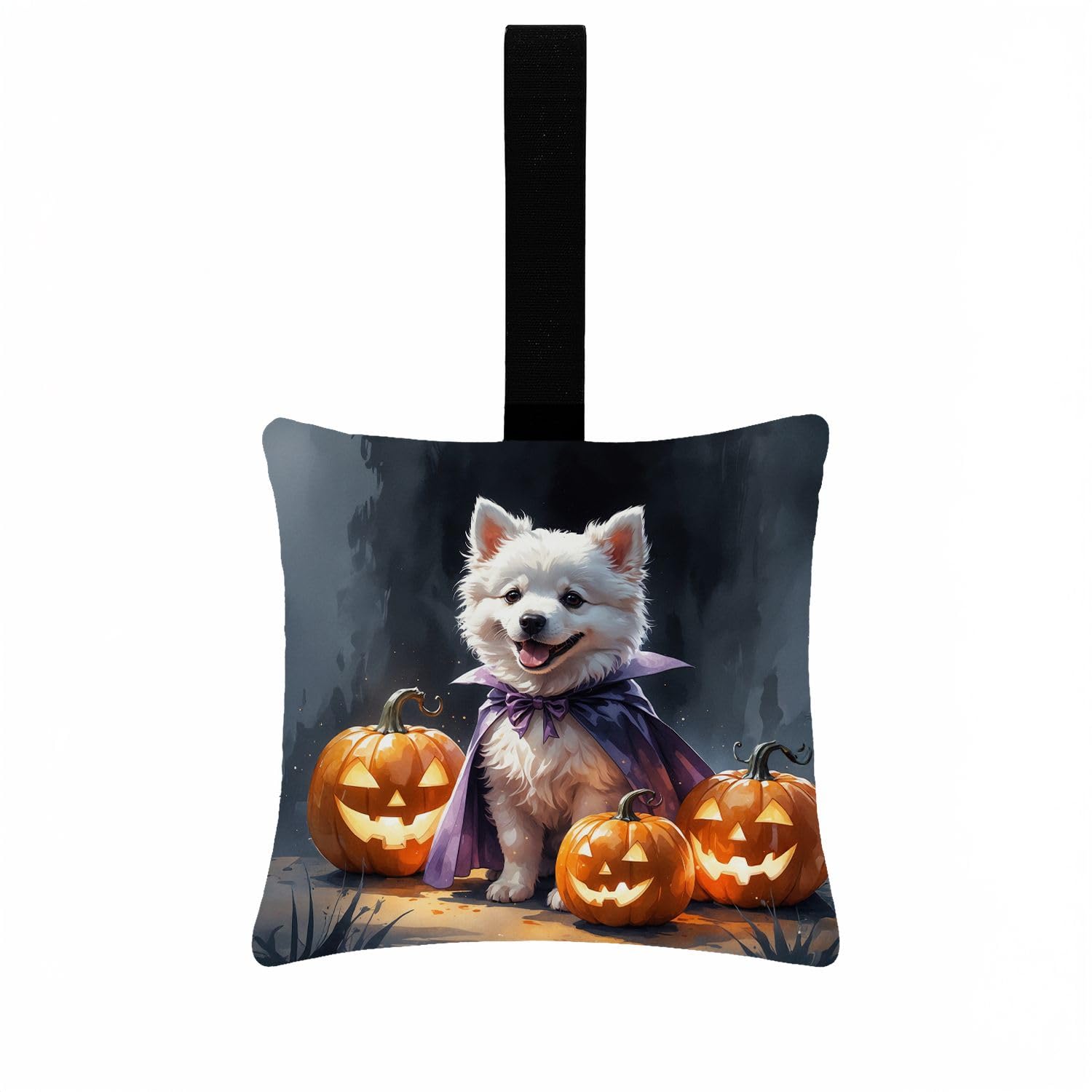 Carolines Treasures American Eskimo Puppy Halloween Mini Hanging Pillow Ornament 3.5  3.5 Decorative Door-Knob & Tree Hanger, Soft Fabric Cushion