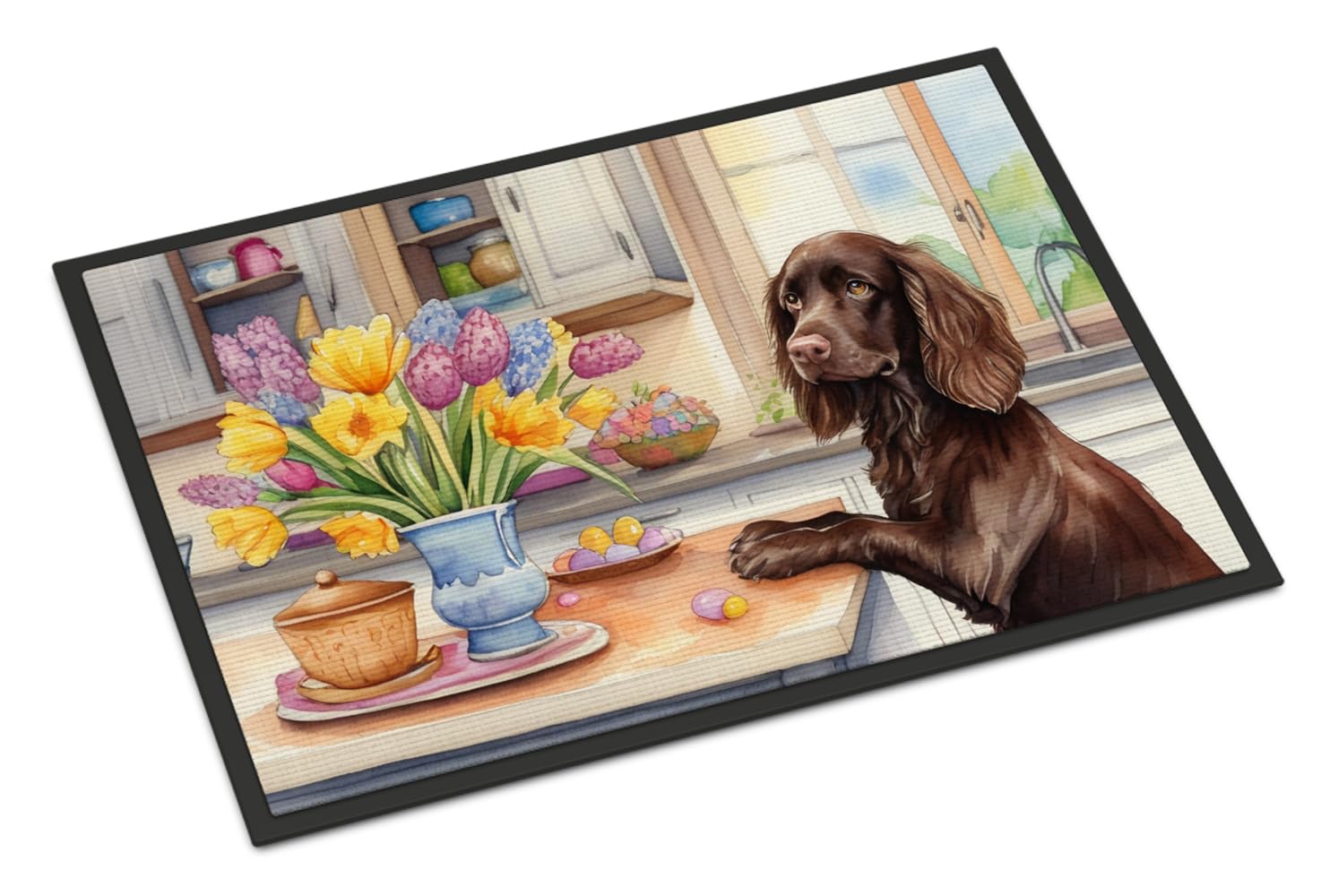 Carolines Treasures DAC6775JMAT Decorating Easter Boykin Spaniel Doormat Front Door Mat Indoor Outdoor Rugs for Entryway, Non Slip Washable Low Pile, 24H X 36W