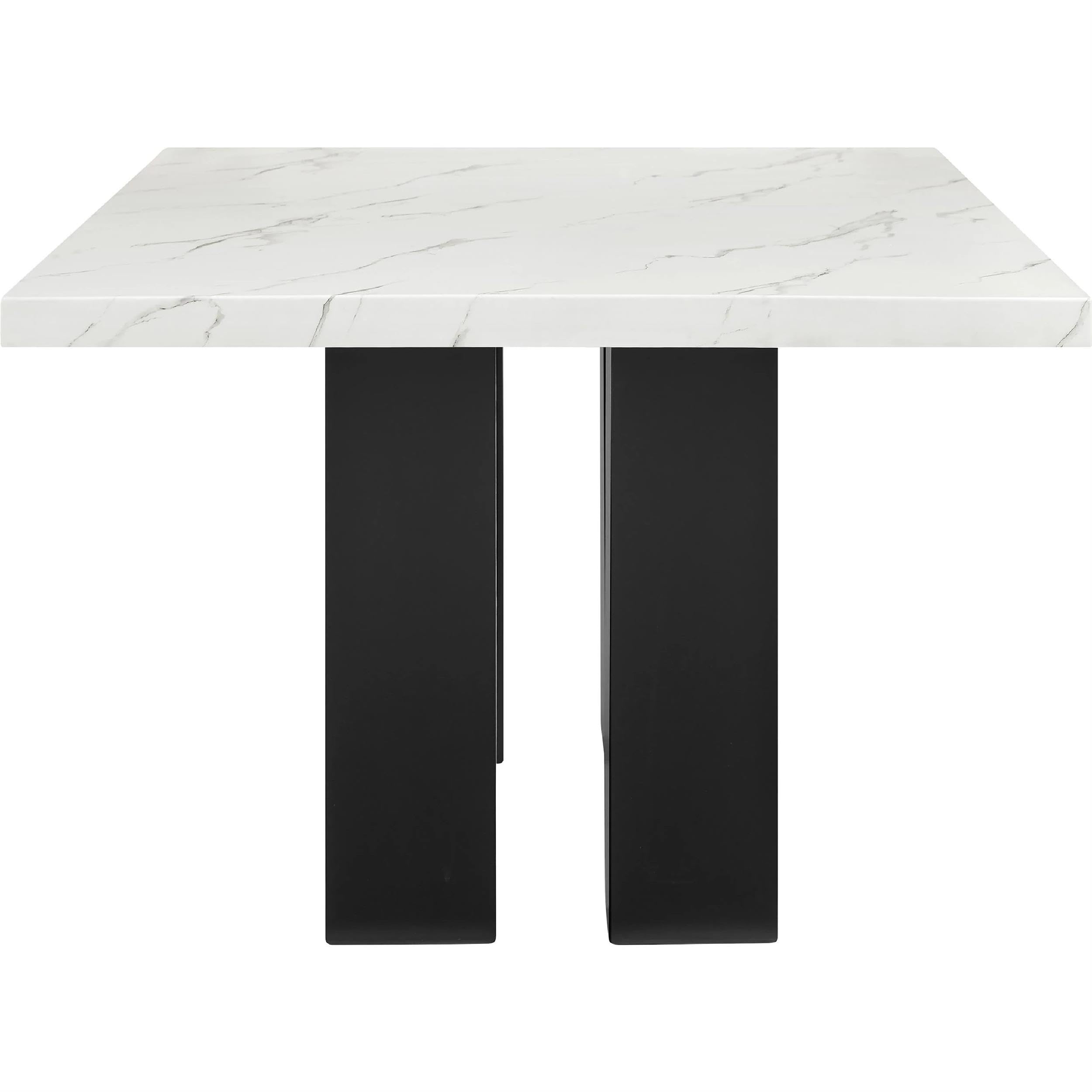 Riac Dining Table, 68 Inch, White Faux Marble Top, Black Panel Legs