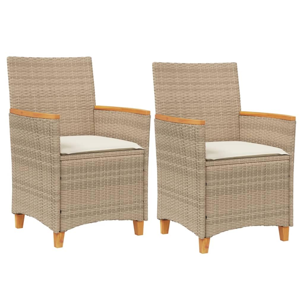 vidaXL Patio Chairs with Cushions 2 pcs Beige Poly Rattan&Solid Wood