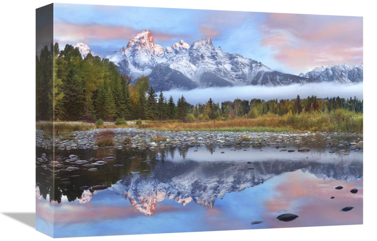 Grand Tetons reflected in lake, Grand Teton National Park, Wyoming-Canvas Art-16x12”