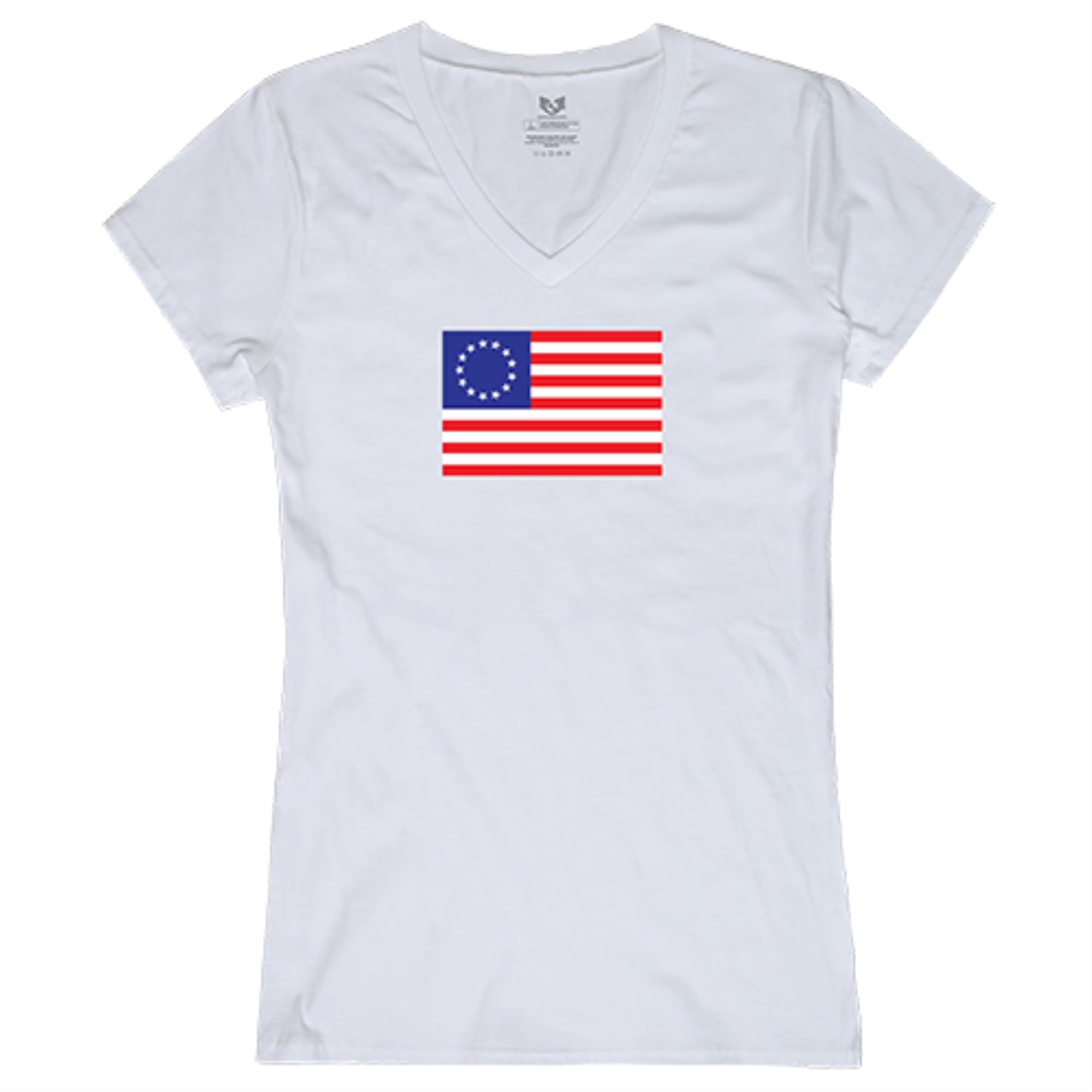 Graphic V-Neck, Betsy Ross 2, White, S
