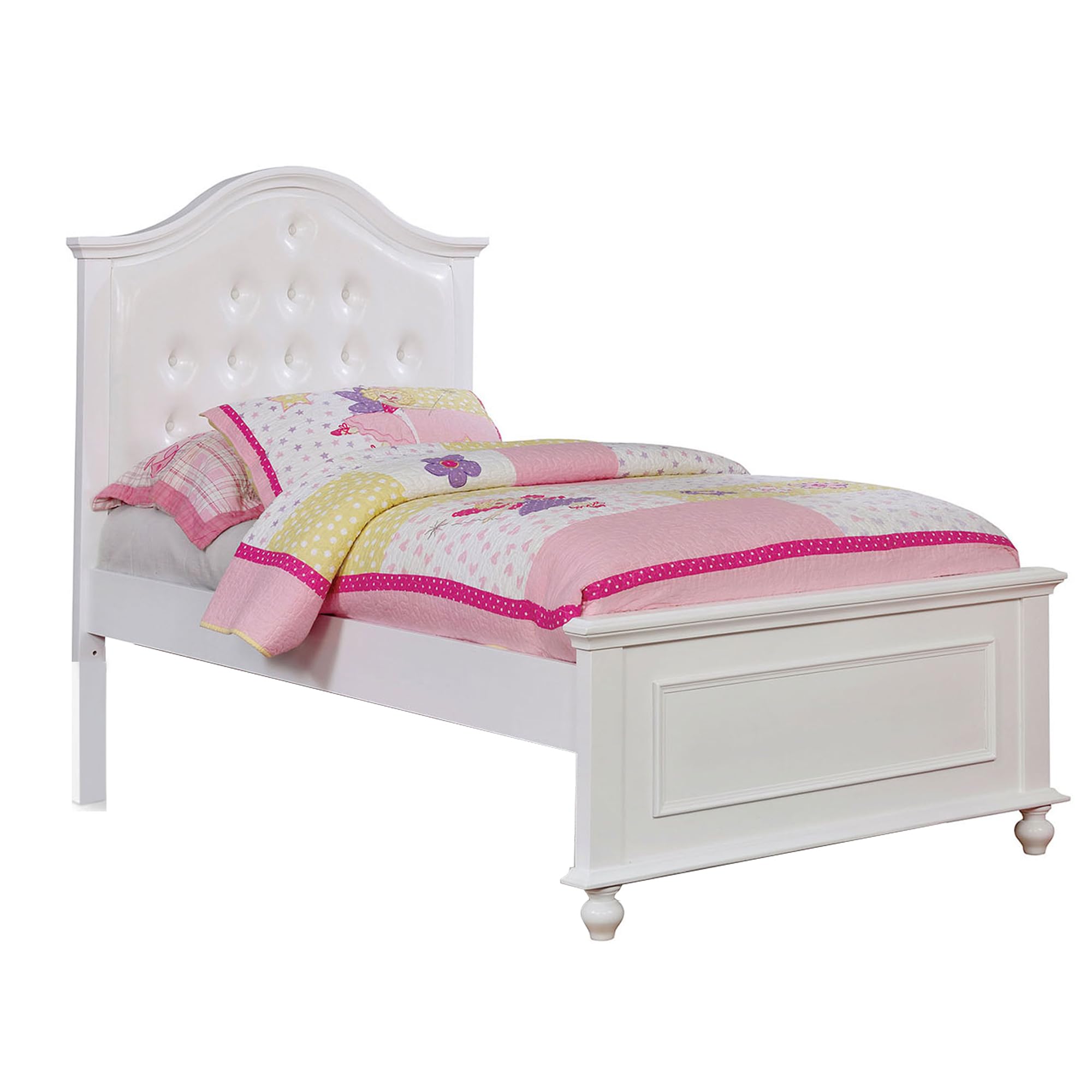 Traditional Style Full Bed with Button Tufted Camelback Headboard, White