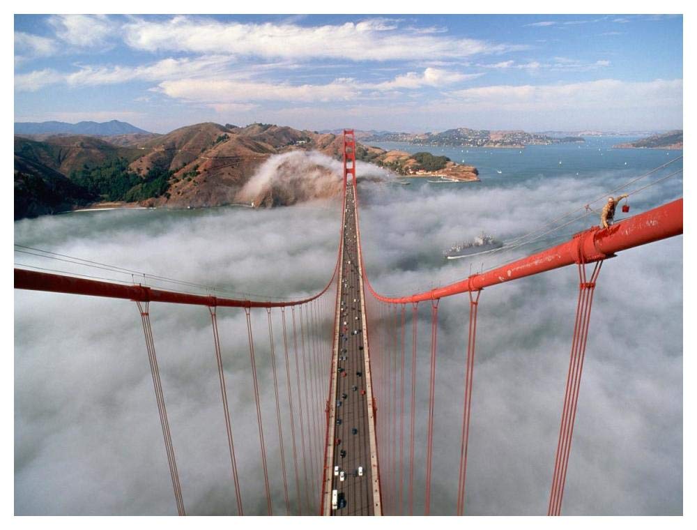 Painter on the Golden Gate Bridge, San Francisco-Paper Art-50x38”