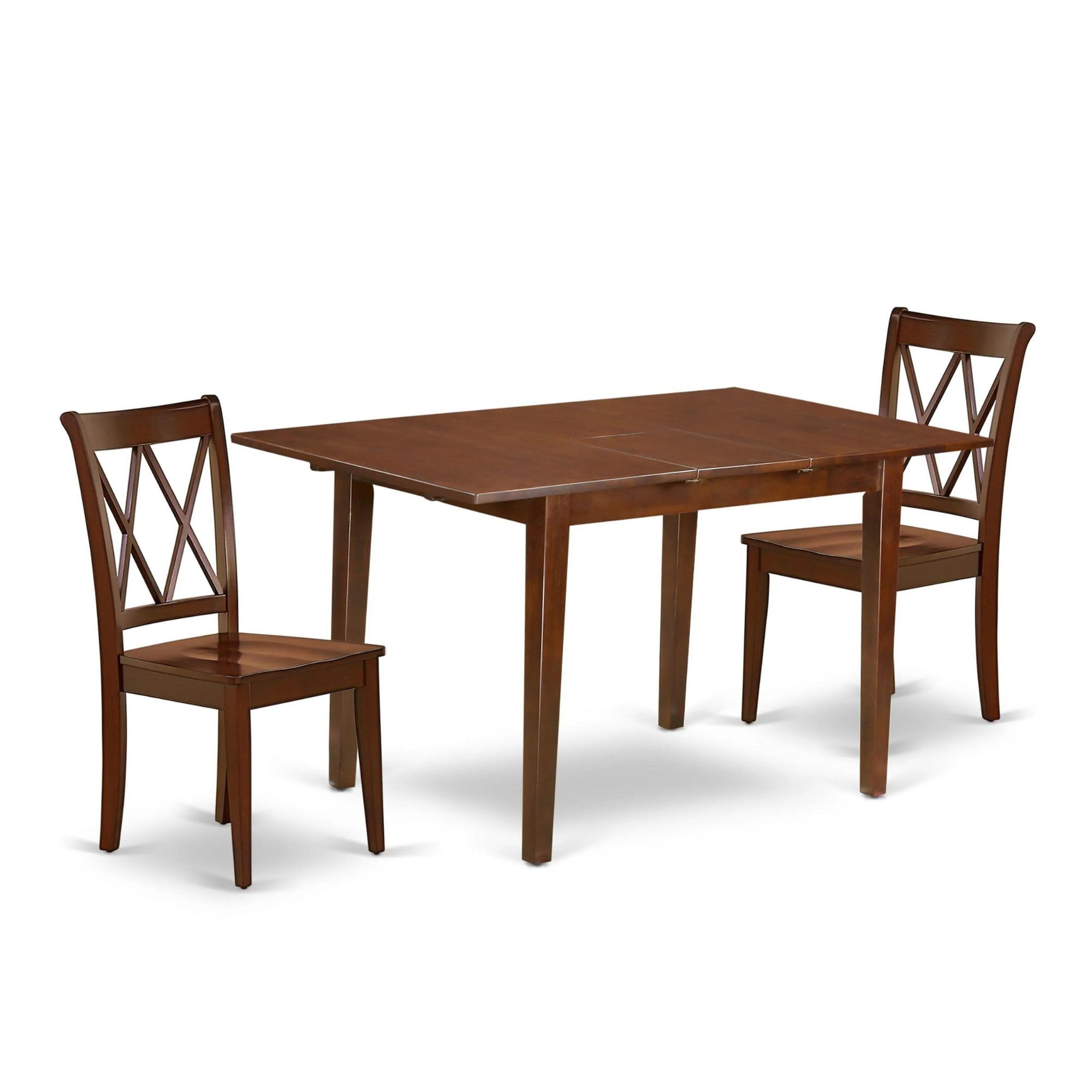 East West Furniture PSCL3-MAH-W 3 Piece Room Furniture Set Contains a Rectangle Wooden Table with Butterfly Leaf and 2 Kitchen Dining Chairs, 32x60 Inch