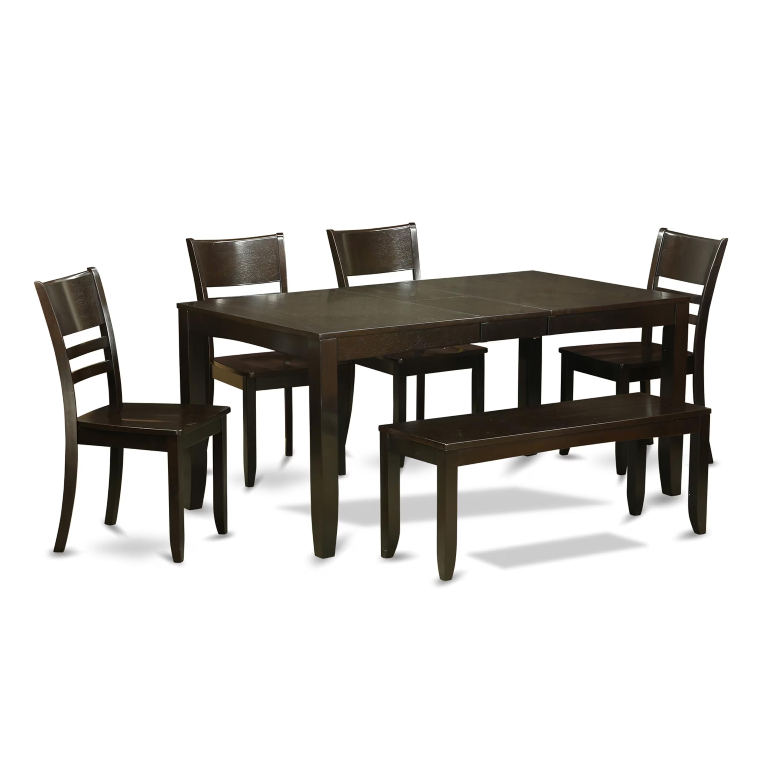 6  PC  Dining  Table  with  bench-Table  with  Leaf  and  4  Kitchen  Dining  Chairs  Plus  Bench