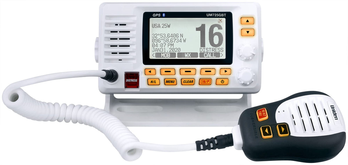 Uniden Um725Gbt Marine Vhf Radio, All Usa, Canada, And Intl. Marine Channels, 1Watt/25Watt Transmit Power, Largest Lcd Screen In