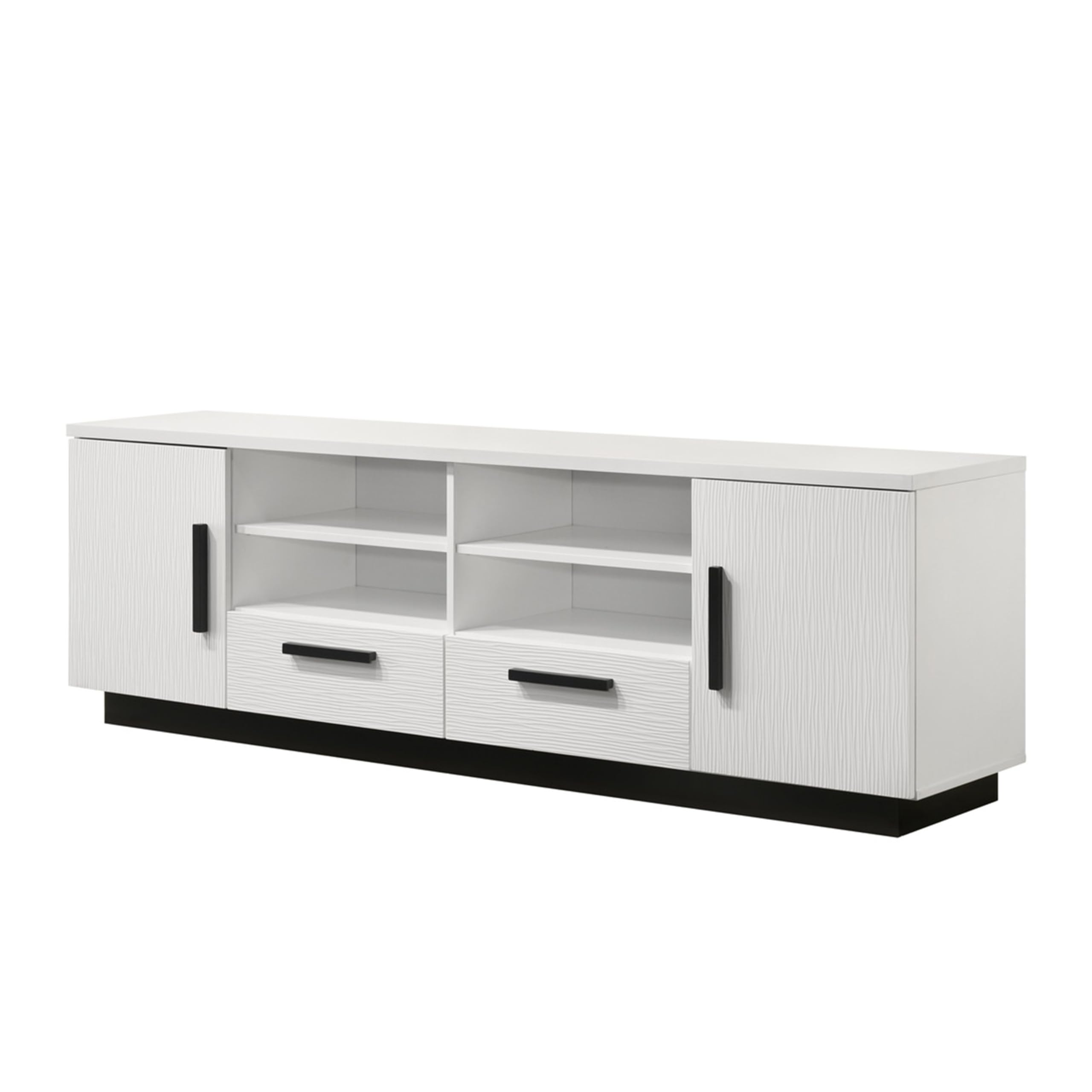 Sda 71 Inch TV Media Console, Door Cabinets, Drawers, Black Handles, White