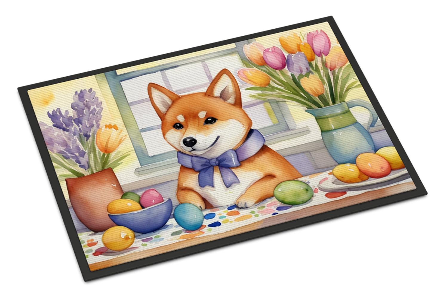 Carolines Treasures DAC6900JMAT Decorating Easter Shiba Inu Doormat Front Door Mat Indoor Outdoor Rugs for Entryway, Non Slip Washable Low Pile, 24H X 36W
