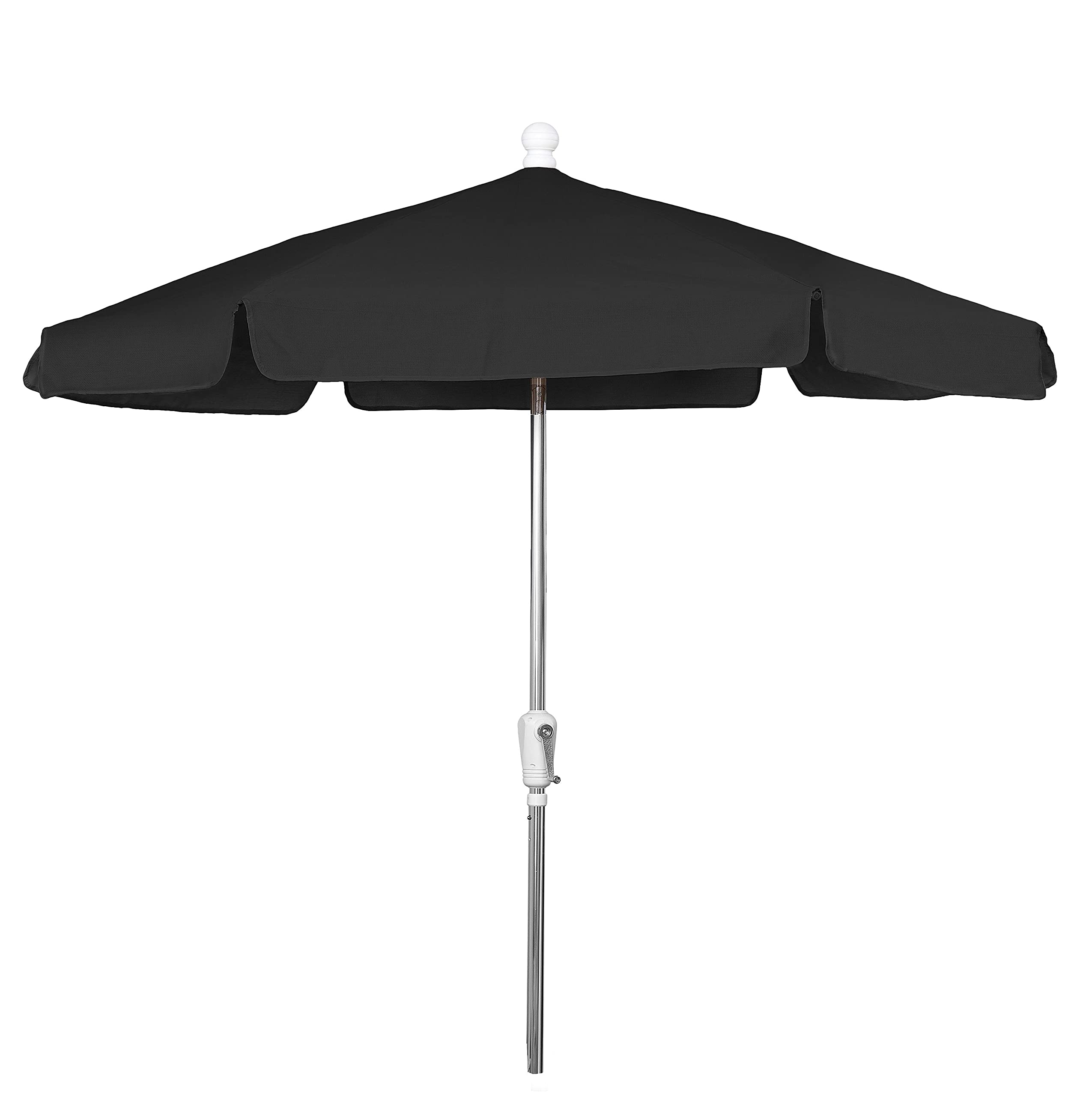 7.5 Hex Garden Tilt Umbrella 6 Rib Crank Bright Aluminum with Black Vinyl Coated Weave Canopy