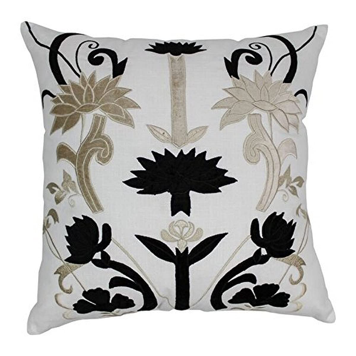 Blazing Needles 20-inch Indian Floral Elegance Velvet Applique Throw Pillow  - Black and Beige Velvet/ Ivory Fabric