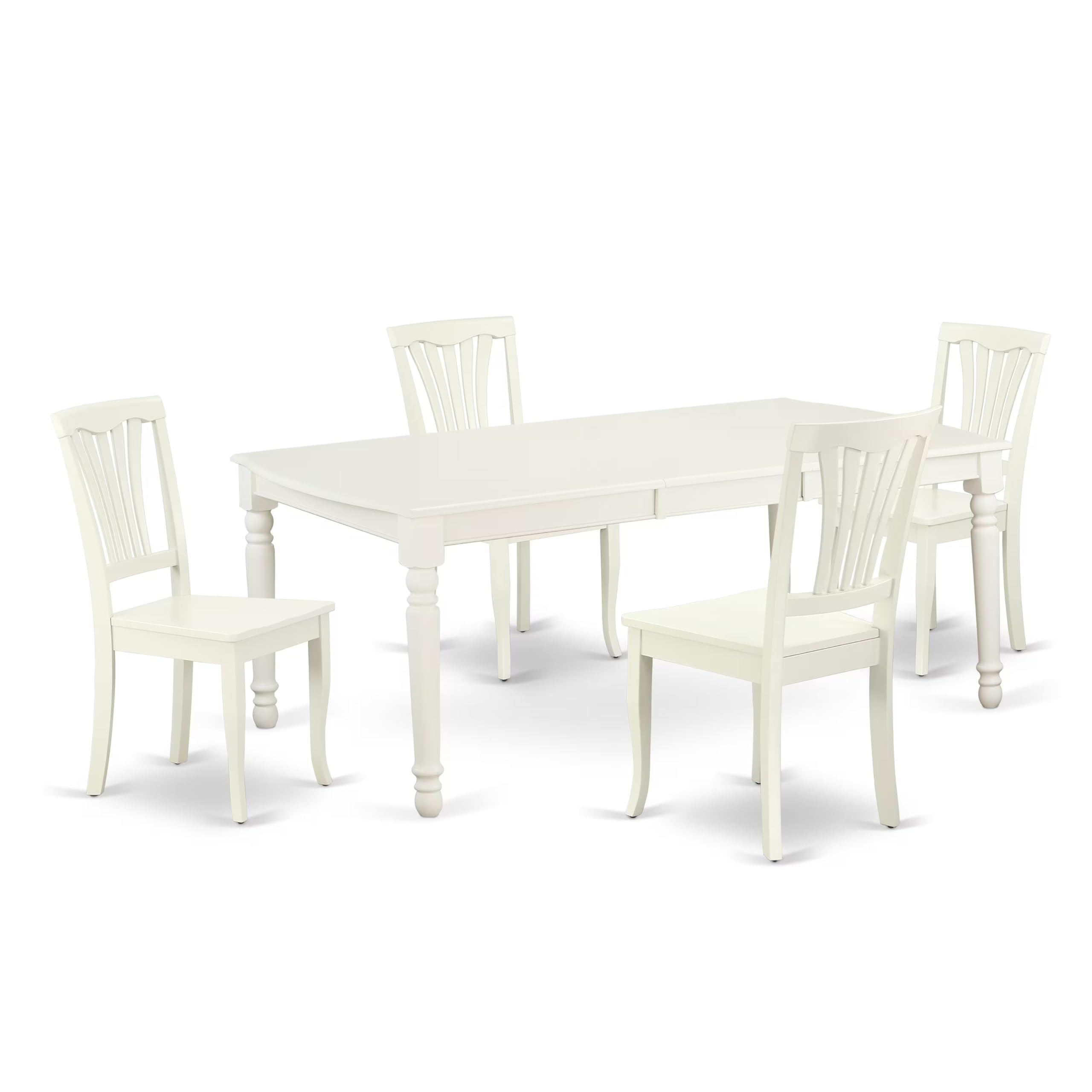 DOAV5-LWH-W 5PC Rectangular 60/78 inch Table with 18 In Leaf and 4 vertical slatted Chairs