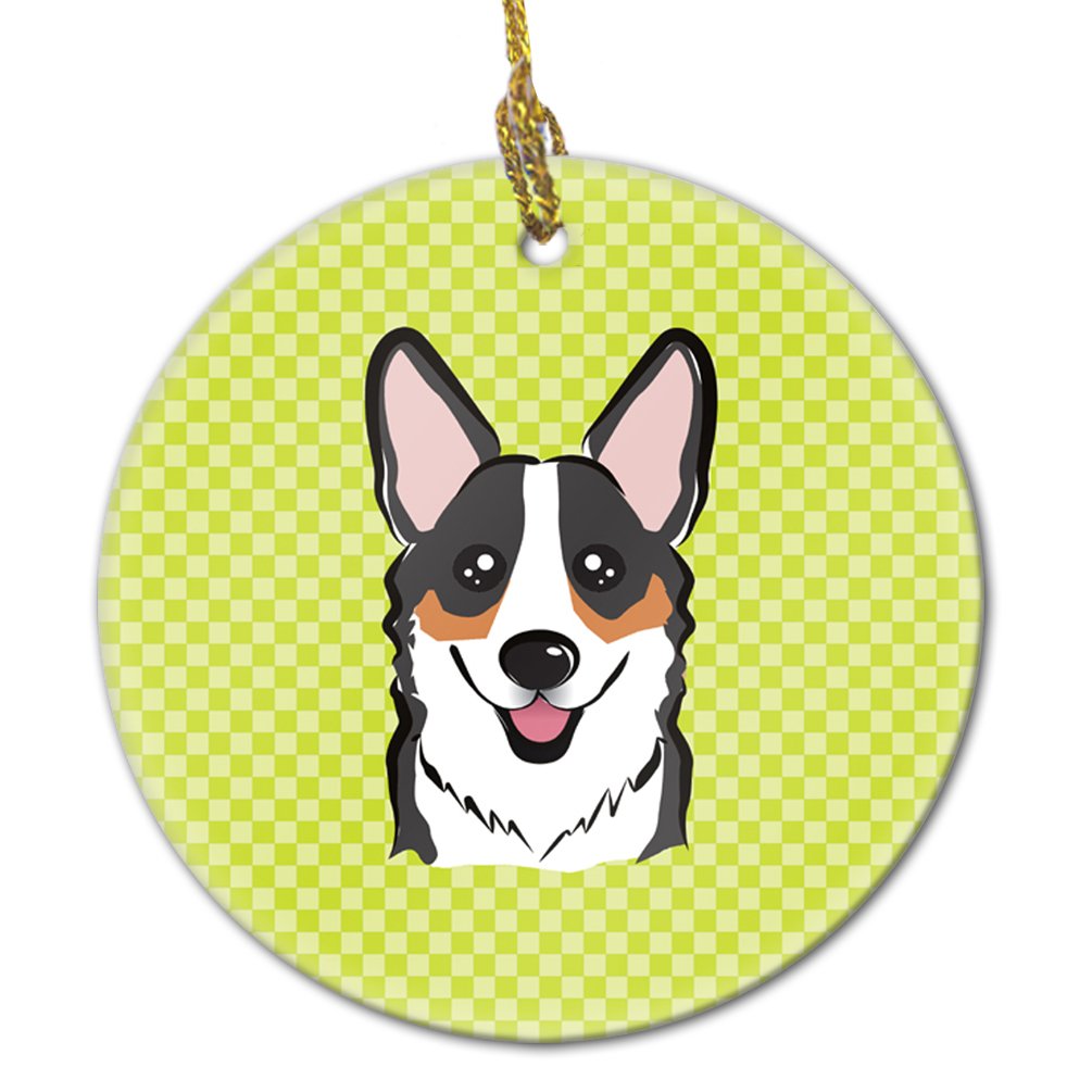 Checkerboard Lime Green Corgi Ceramic Ornament BB1317CO1
