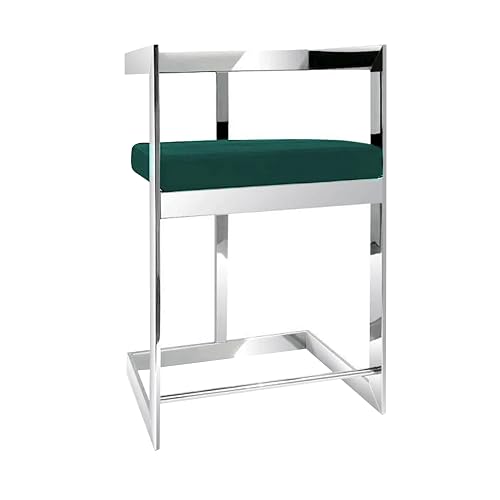 Dok 26 Inch Counter Height Stool, Green, Cantilever, Silver Stainless Steel