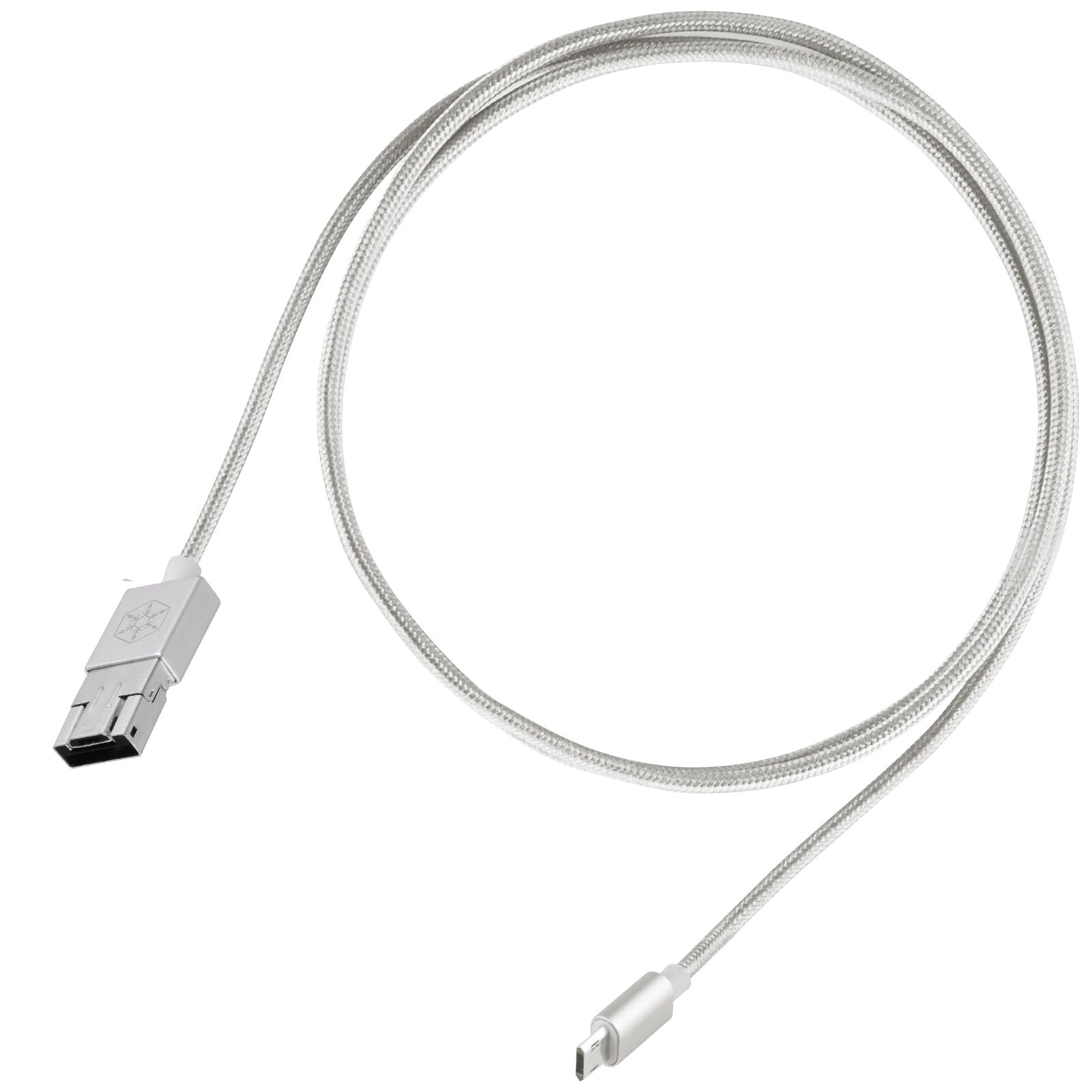 2 in 1 Micro-USB combo USB-A to Micro-B cable 1 meter(3.3ft), OTG function with Nylon Braided and aluminum shell, Silver