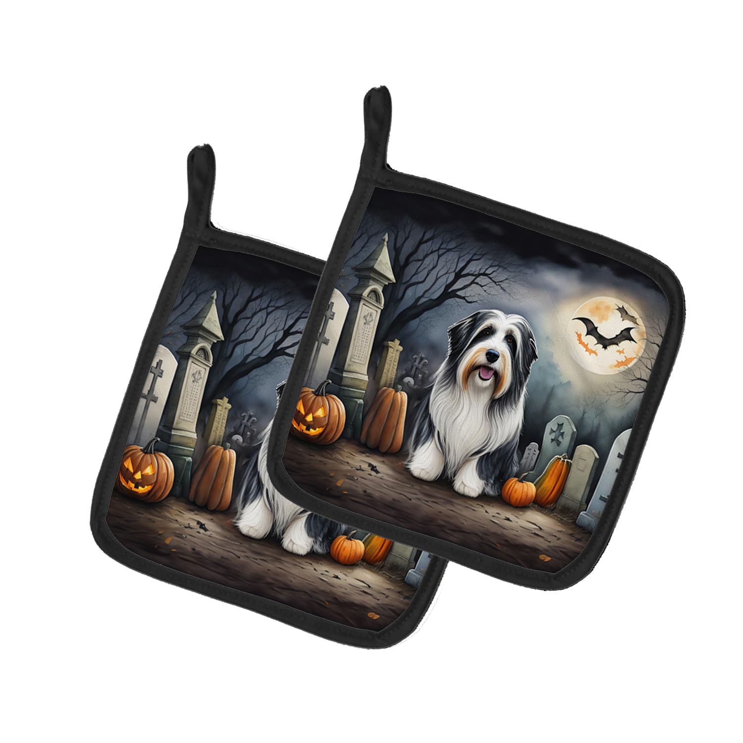Bearded Collie Spooky Halloween Pair of Pot Holders