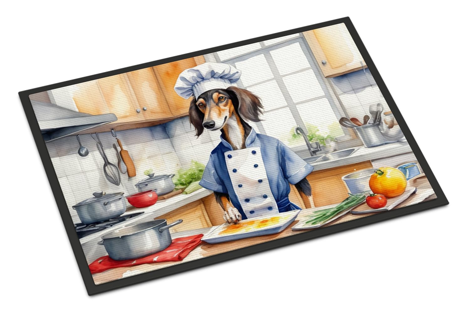 Carolines Treasures DAC6318MAT Saluki The Chef Doormat Front Door Mat Indoor Outdoor Rugs for Entryway, Non Slip Washable Low Pile, 18H X 27W