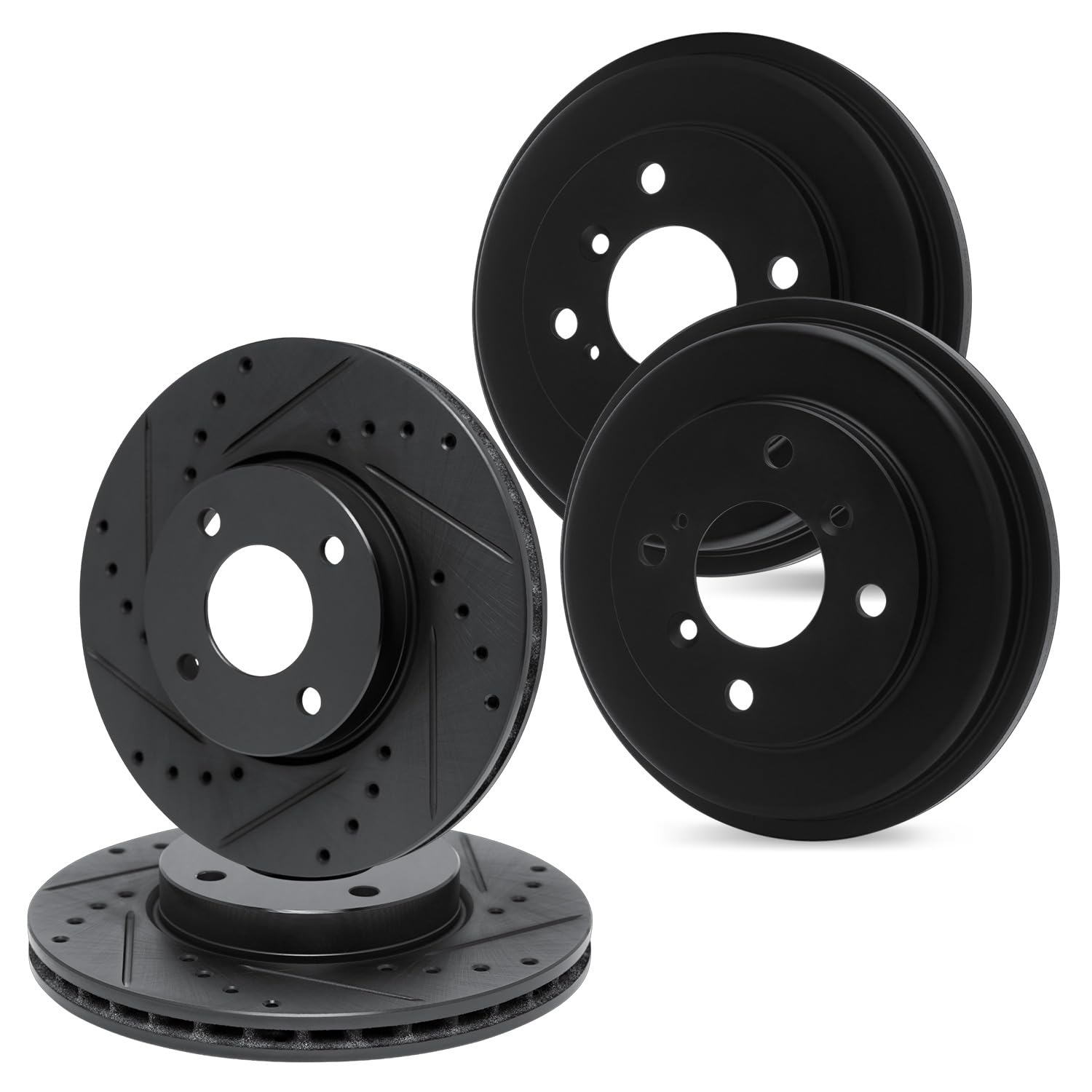 R1 Concepts Drilled and Slotted Black Disc Brake Rotor and Drum Set WHPN2-01004
