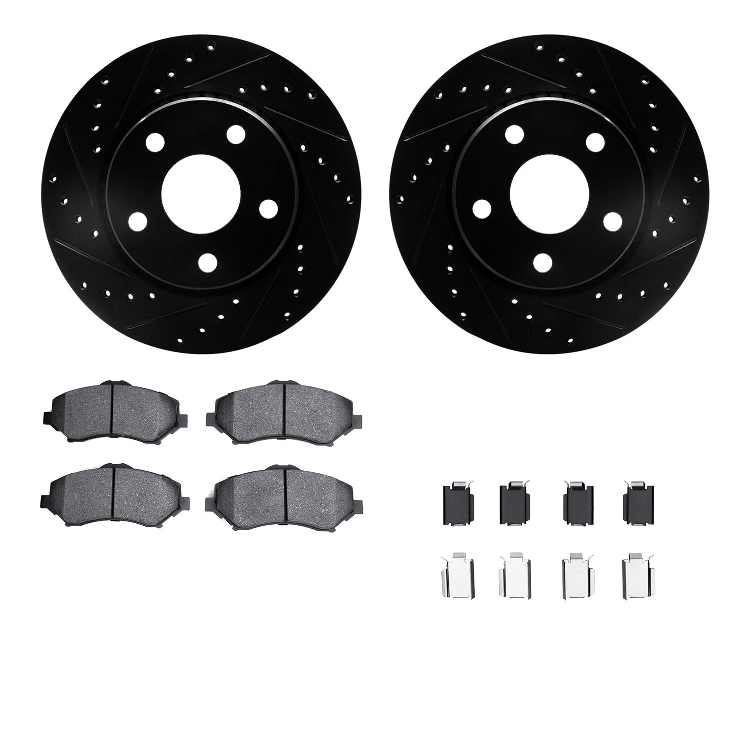 R1 Concepts Drilled and Slotted Black Disc Brake Rotor Set with Semi-Met Pads and Hardware WHYH1-42032