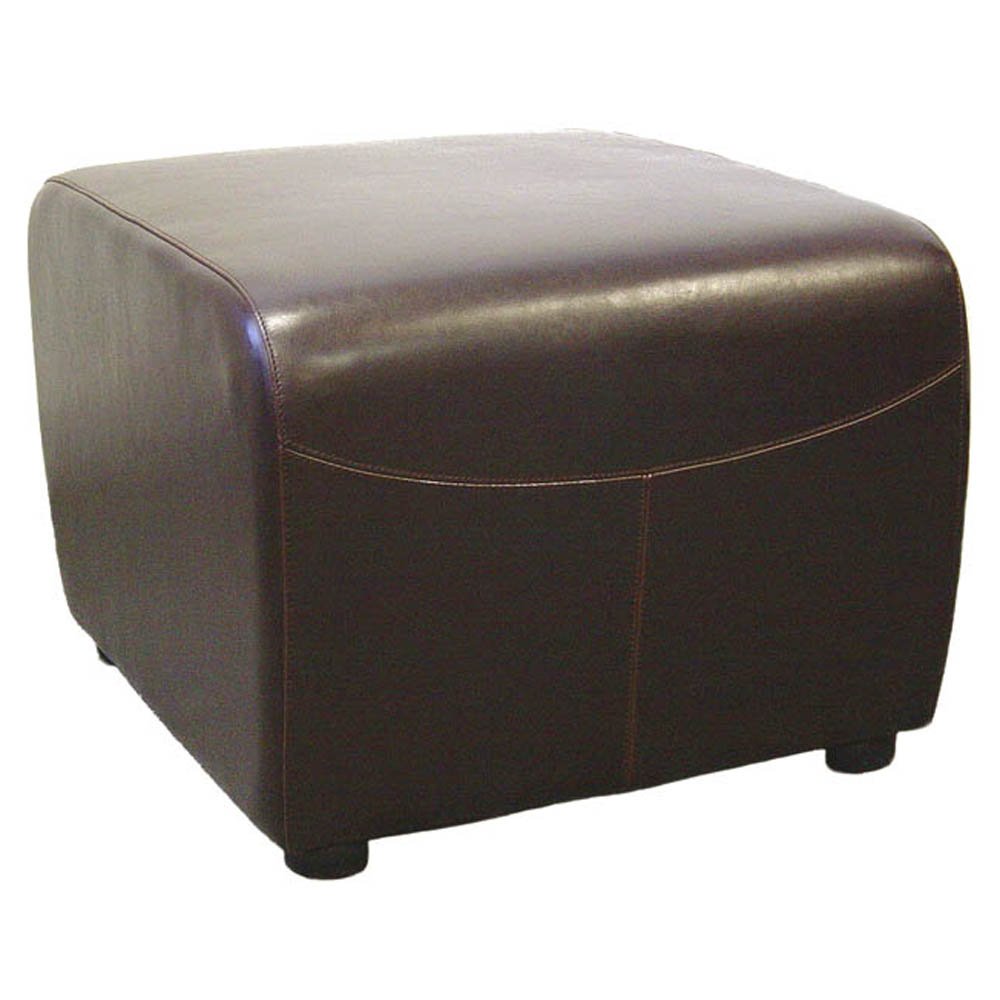 Baxton Studio Dark Brown Full Leather Ottoman with Rounded Sides