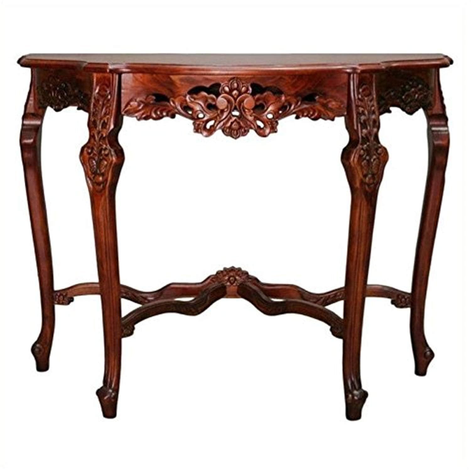 Windsor Carved Wood Four Leg Console Table - Walnut