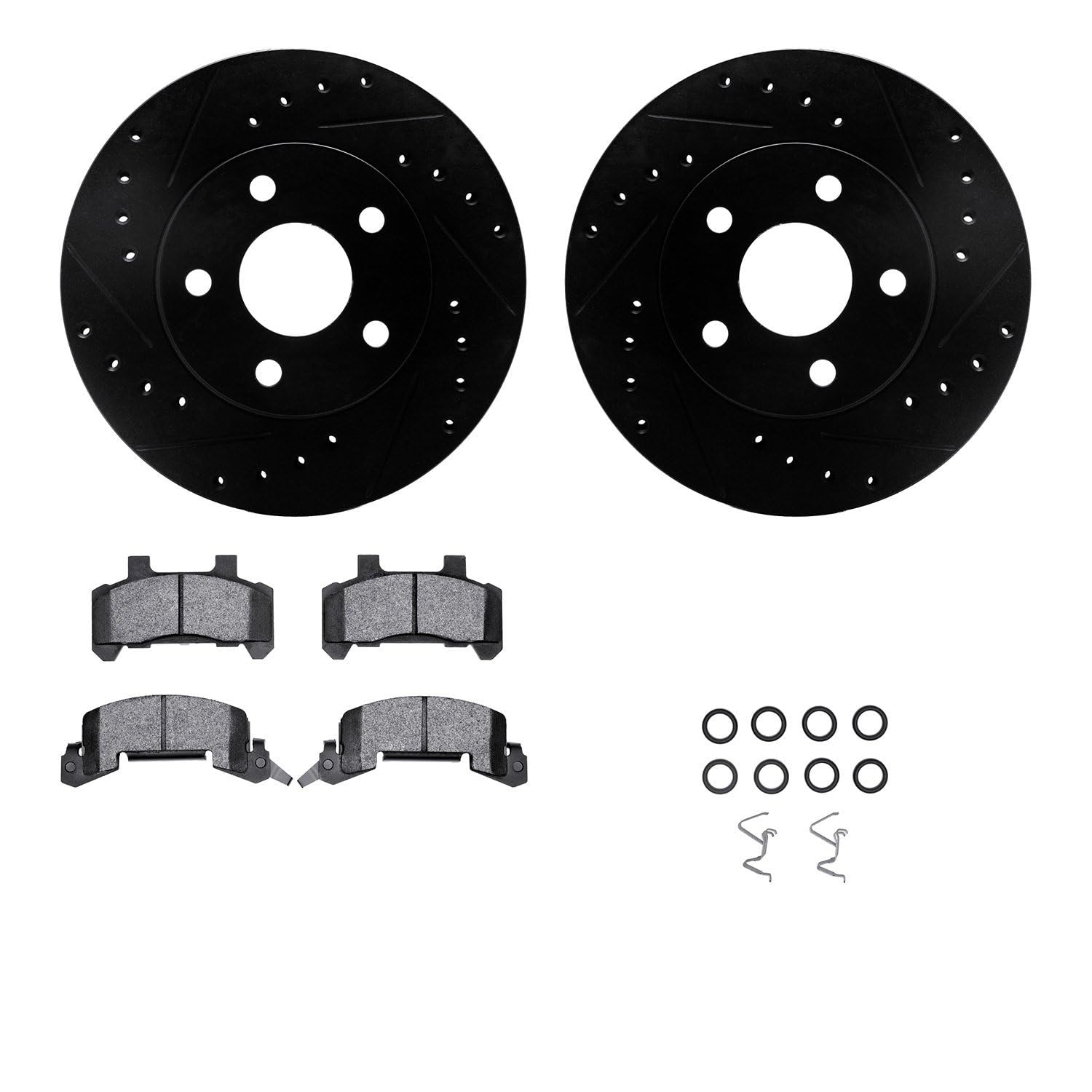 R1 Concepts Drilled and Slotted Black Disc Brake Rotor Set with Semi-Met Pads and Hardware WHYH1-45006