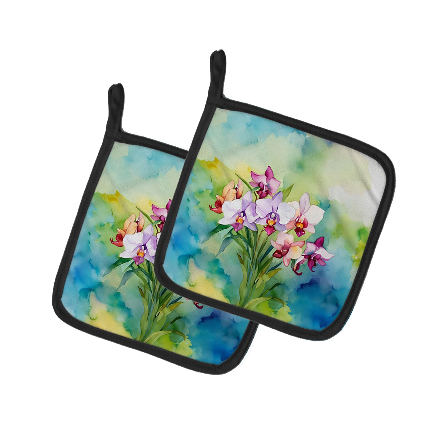 Orchids in Watercolor Pair of Pot Holders