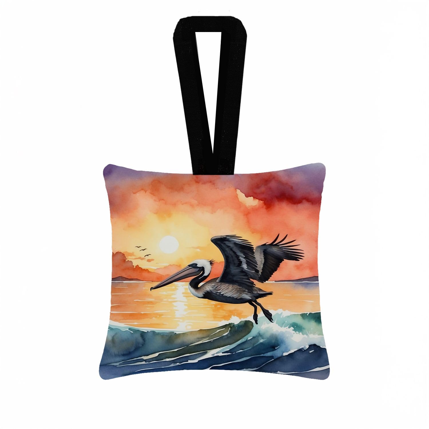 Carolines Treasures Pelican Fiery Sunset Hanging Square Fabric Ornament 3.5  3.5 Decorative Door-Knob & Tree Hanger, Soft Fabric