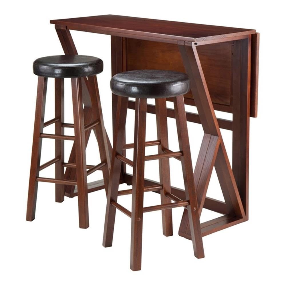 Harrington 3-Pc Drop Leaf Table with Cushion Seat Bar Stools, Walnut and Espresso