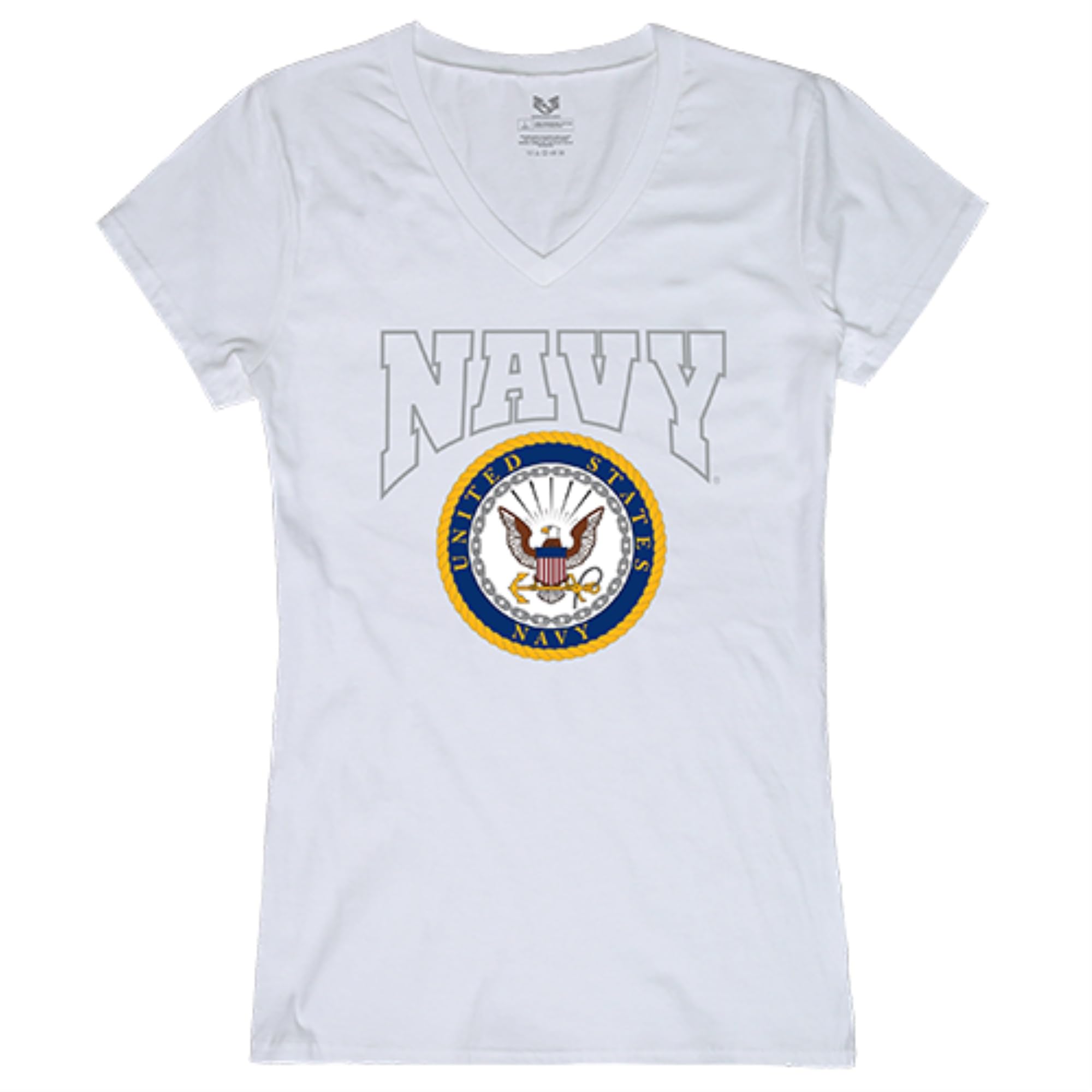 Graphic V-Neck, Navy, White, M