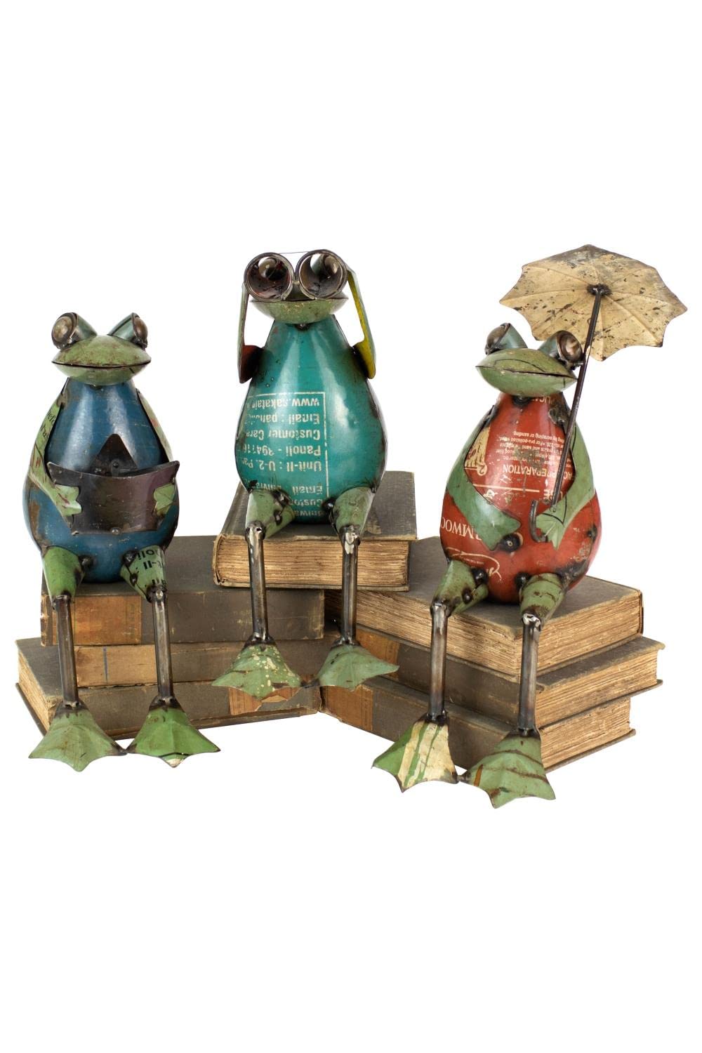Set Of Three Recycled Iron Frogs