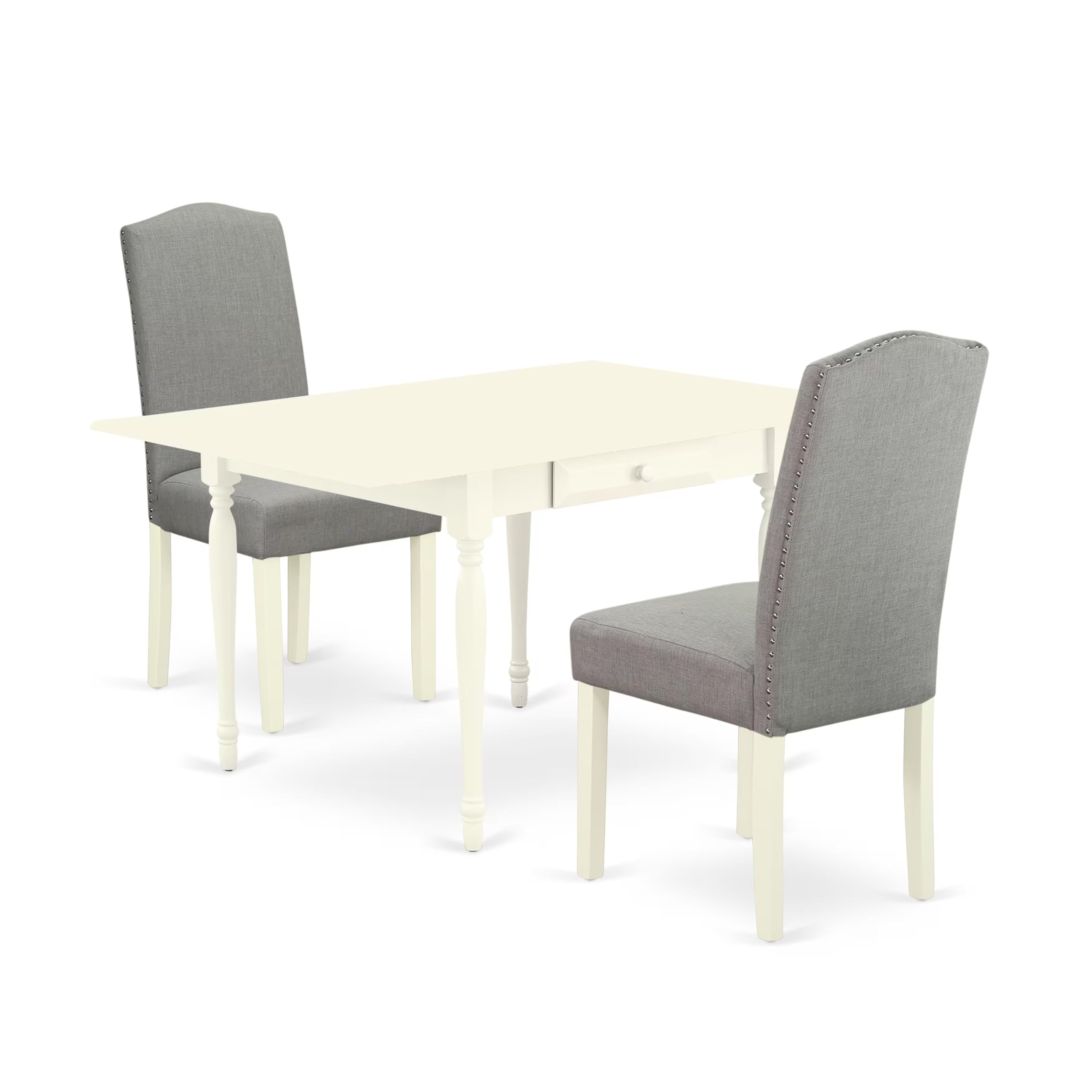1MZEN3-LWH-06 3Pc Dining Table Set - Rectangular Table and 2 Parson Chairs - Linen White Color