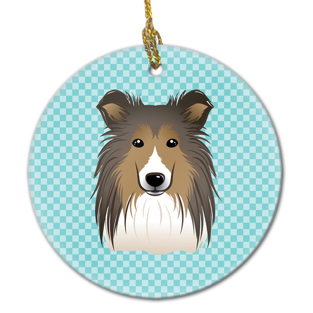 Checkerboard Blue Sheltie Ceramic Ornament BB1180CO1
