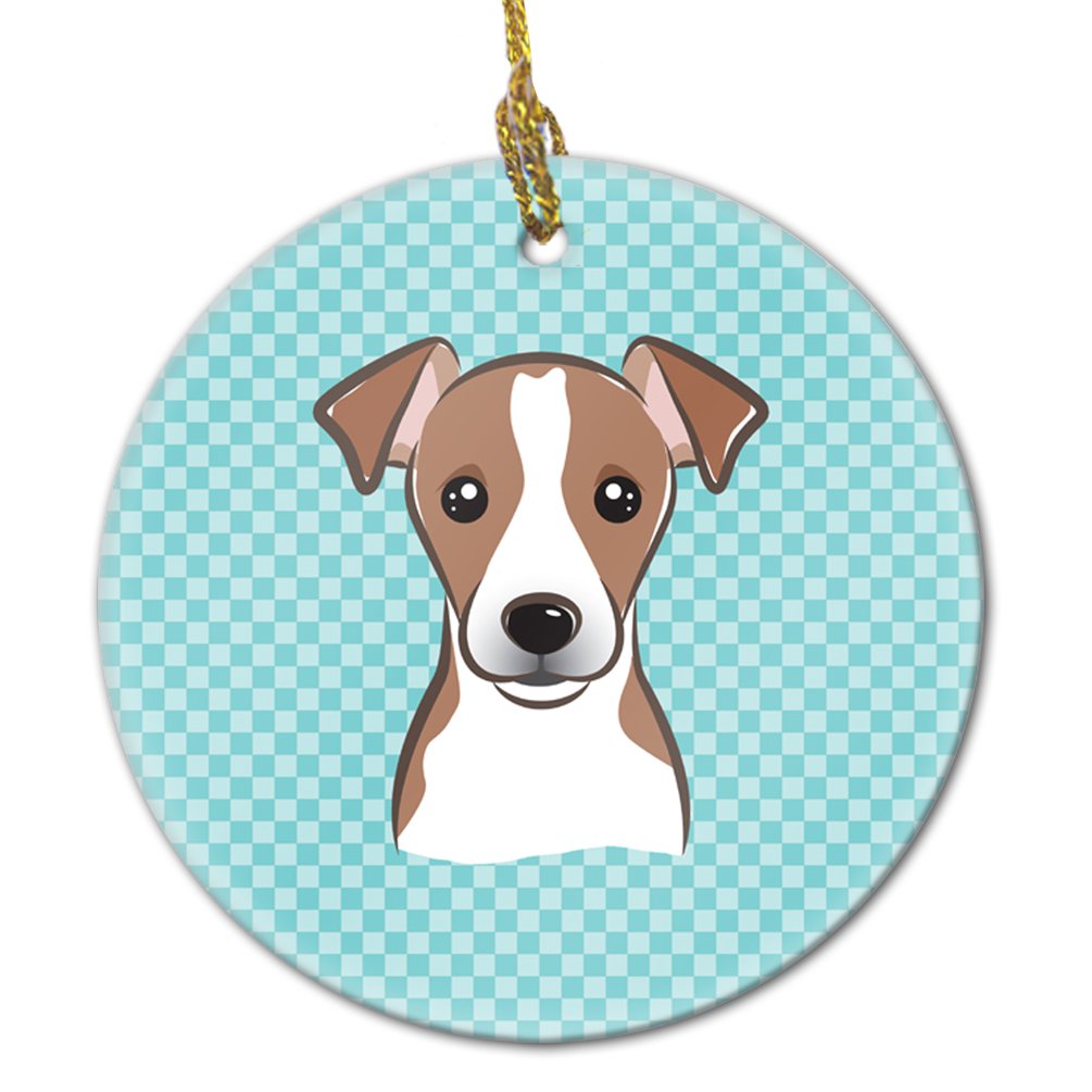 Checkerboard Blue Jack Russell Terrier Ceramic Ornament BB1198CO1