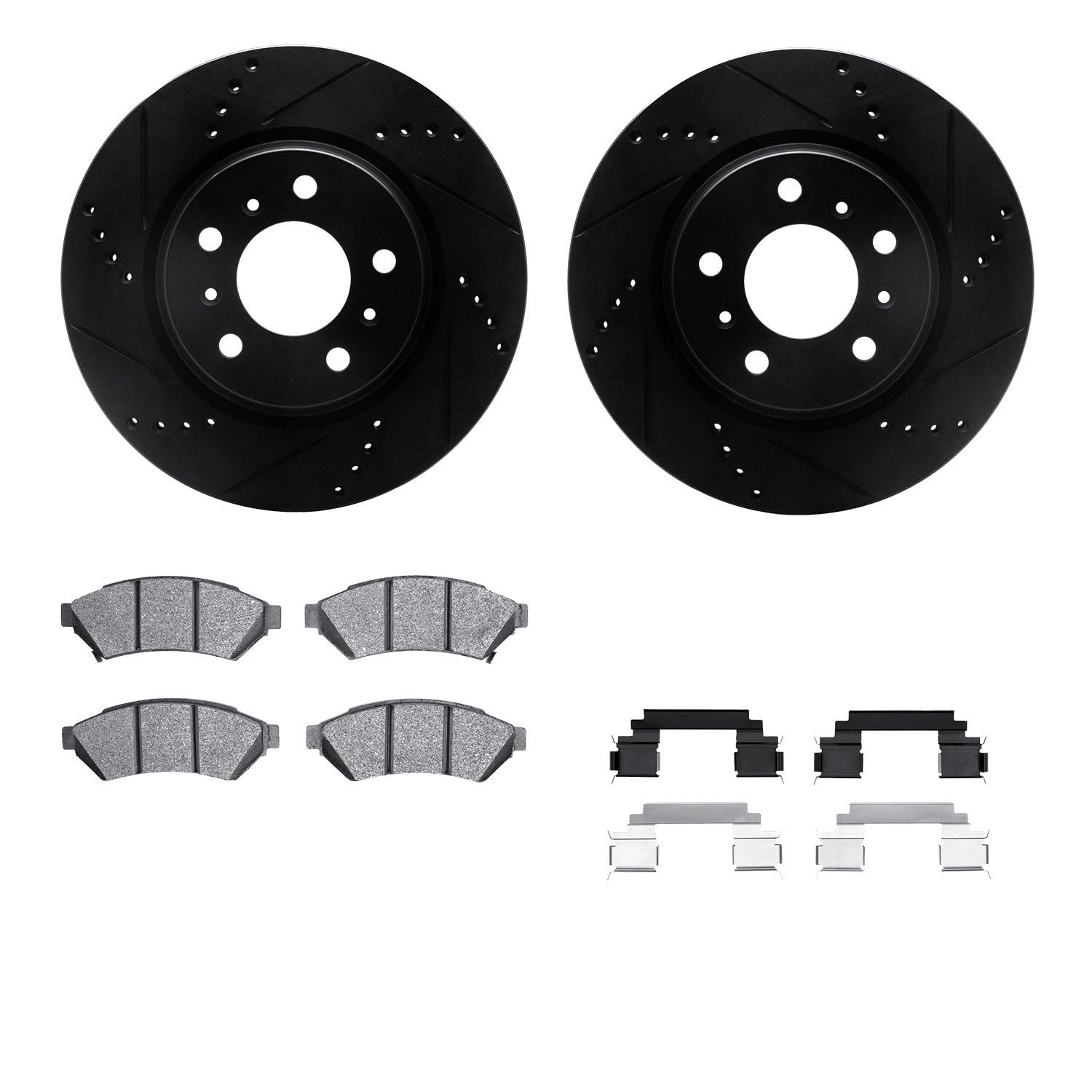 R1 Concepts Drilled and Slotted Black Disc Brake Rotor Set with Semi-Met Pads and Hardware WHYH1-52015