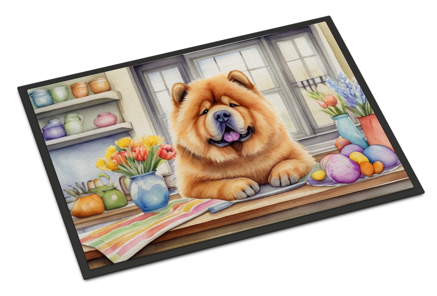 Carolines Treasures DAC6791MAT Decorating Easter Chow Chow Doormat Front Door Mat Indoor Outdoor Rugs for Entryway, Non Slip Washable Low Pile, 18H X 27W
