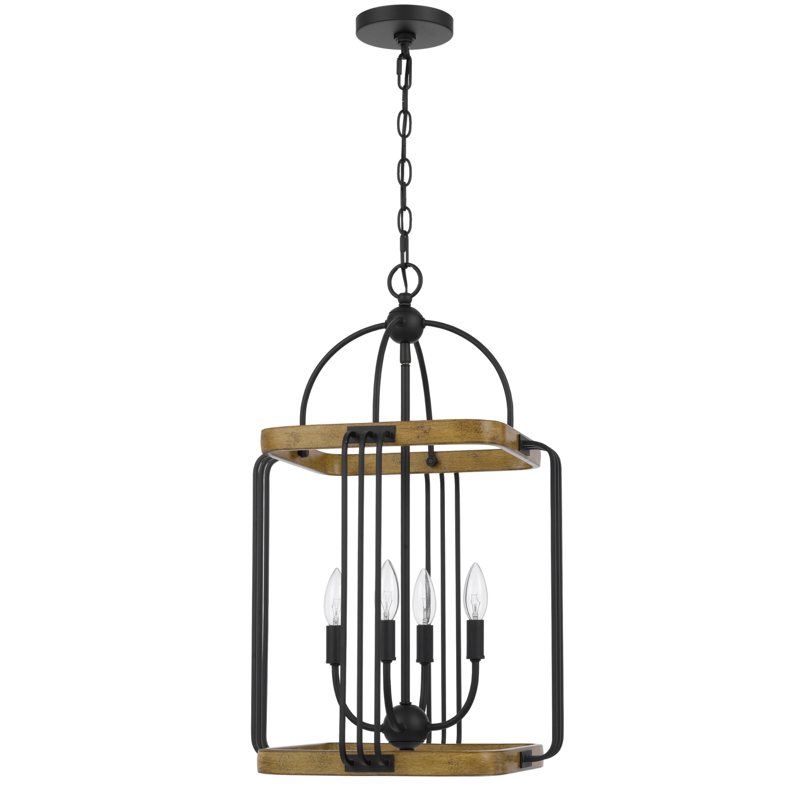Rio 16 Inch Chandelier w Upturned Lights and Canopy, Wood, Black Metal