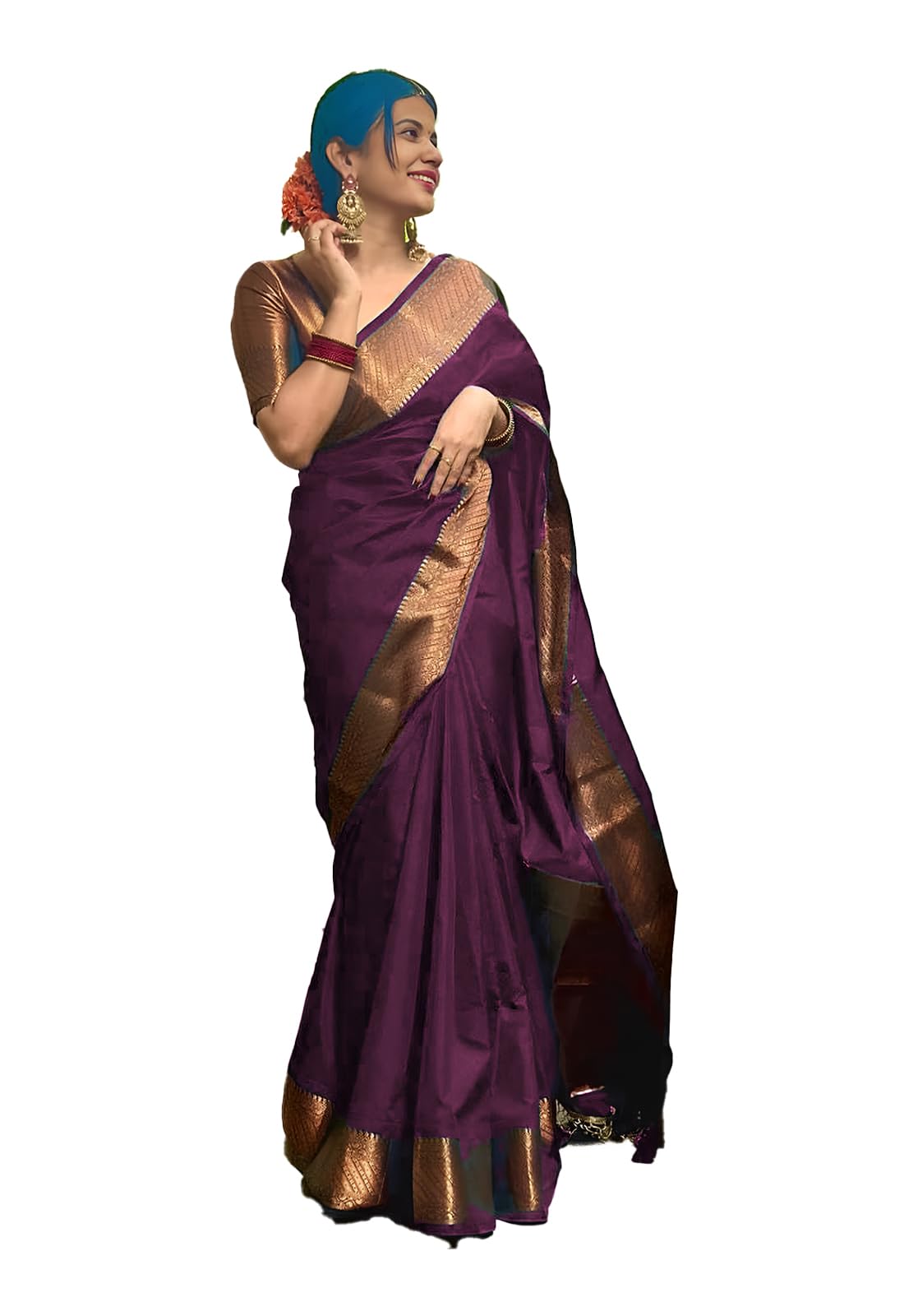 Yashika Women's Banarasi Kanjivaram Cotton Silk Woven Saree with Unstitched Blouse Material (AZ-YS-OG-SUSHANTI PURPLE)