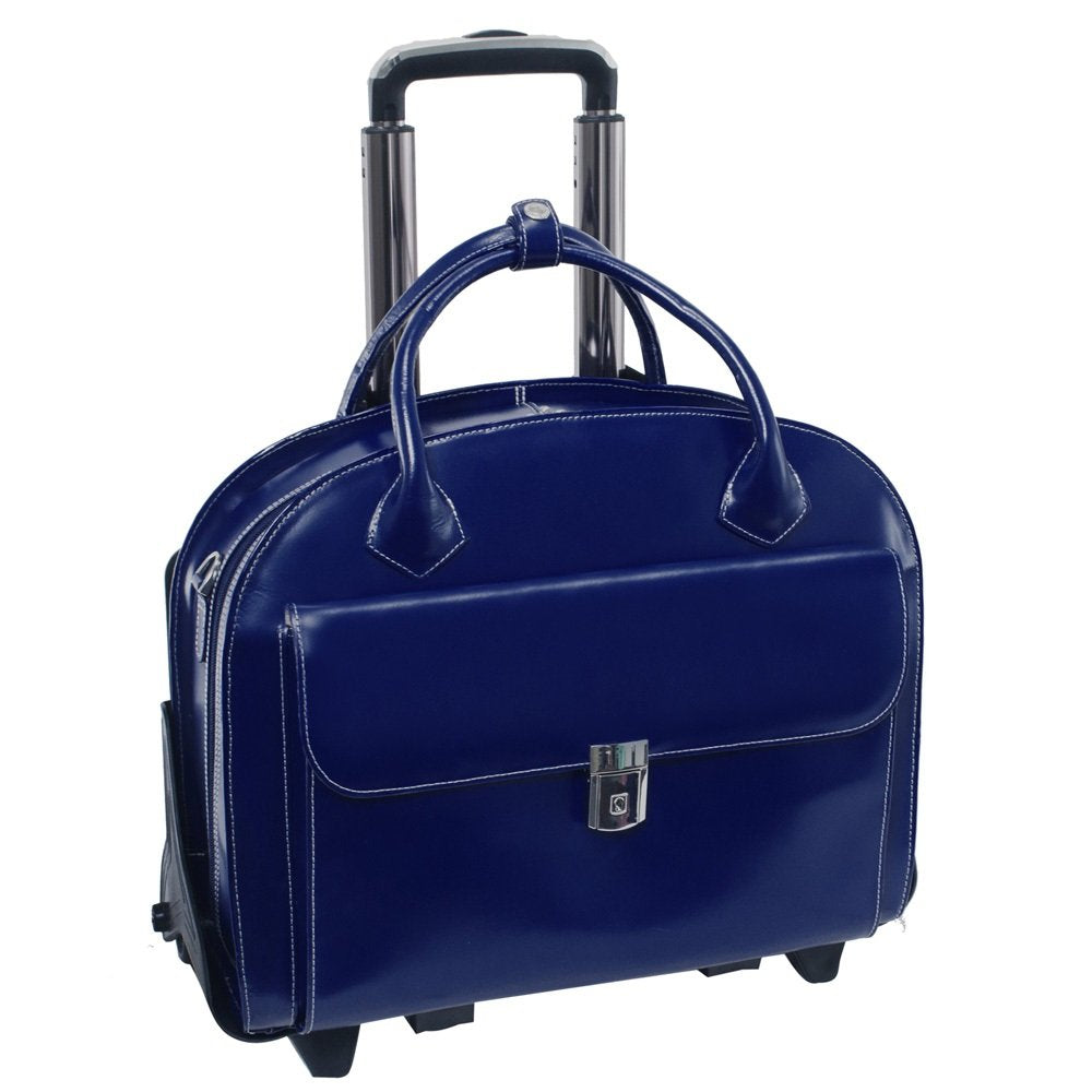 W Series | GLEN ELLYN | 15 Leather Patented Detachable -Wheeled Ladies Laptop Briefcase - Navy