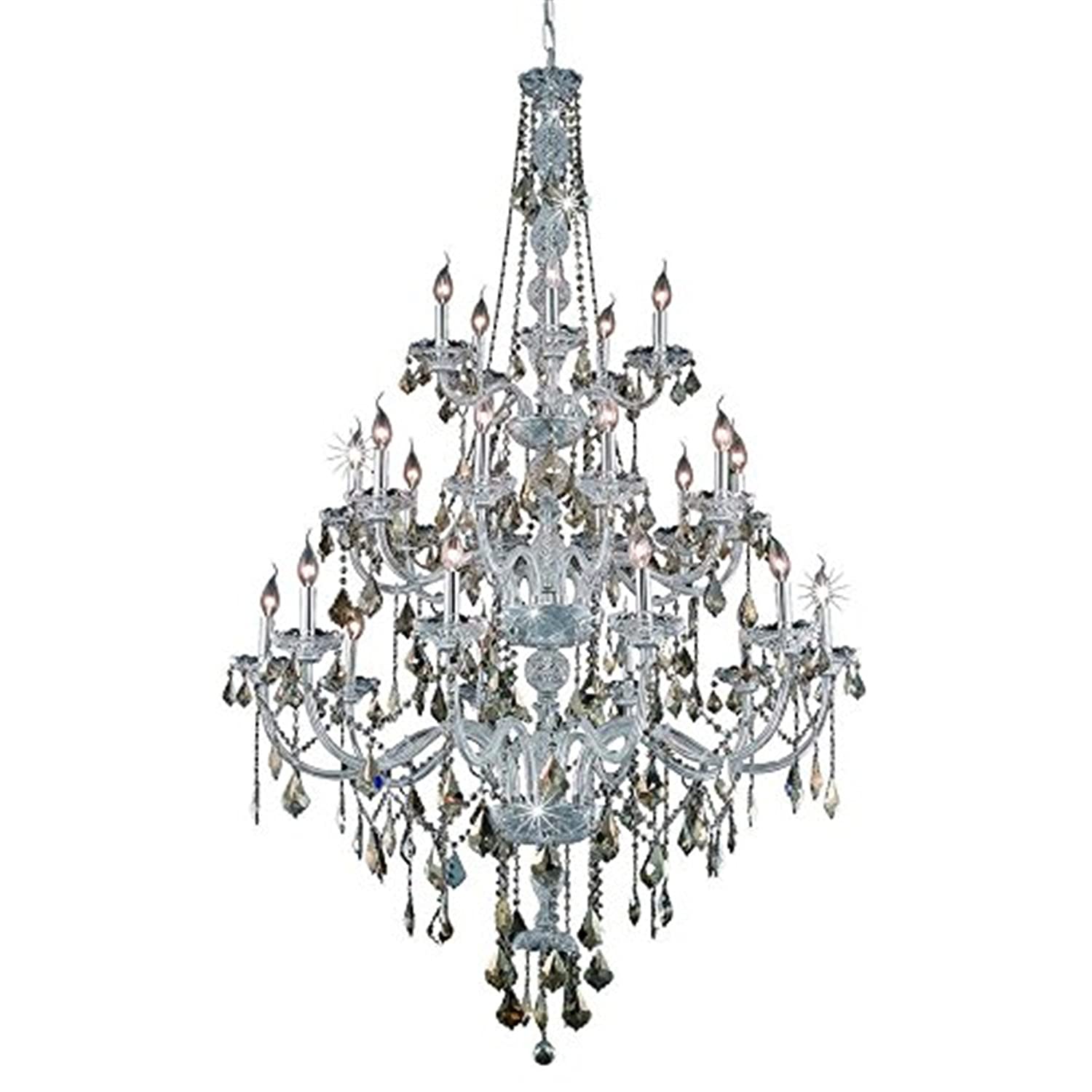 Verona 25 light Chrome Chandelier Golden Teak (Smoky) Royal Cut Crystal